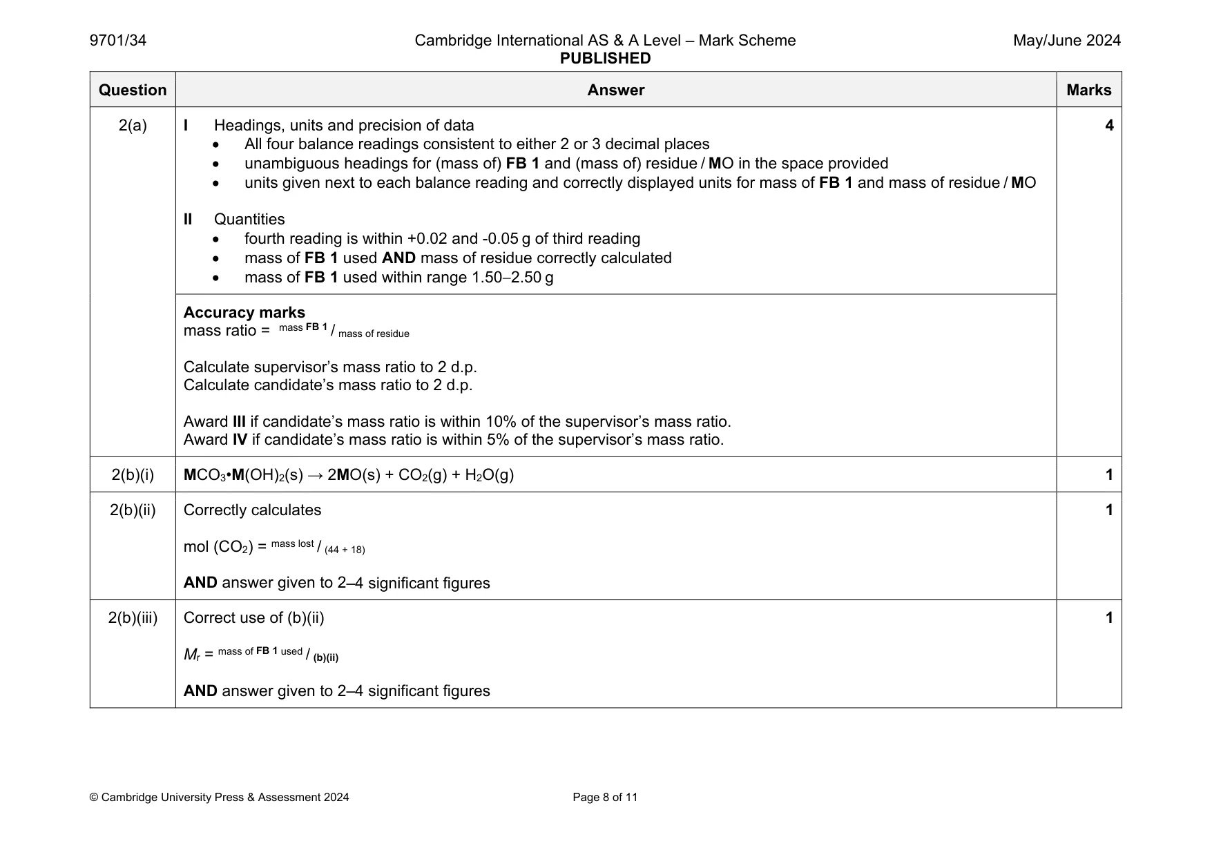 Mark scheme, page 8 of 11