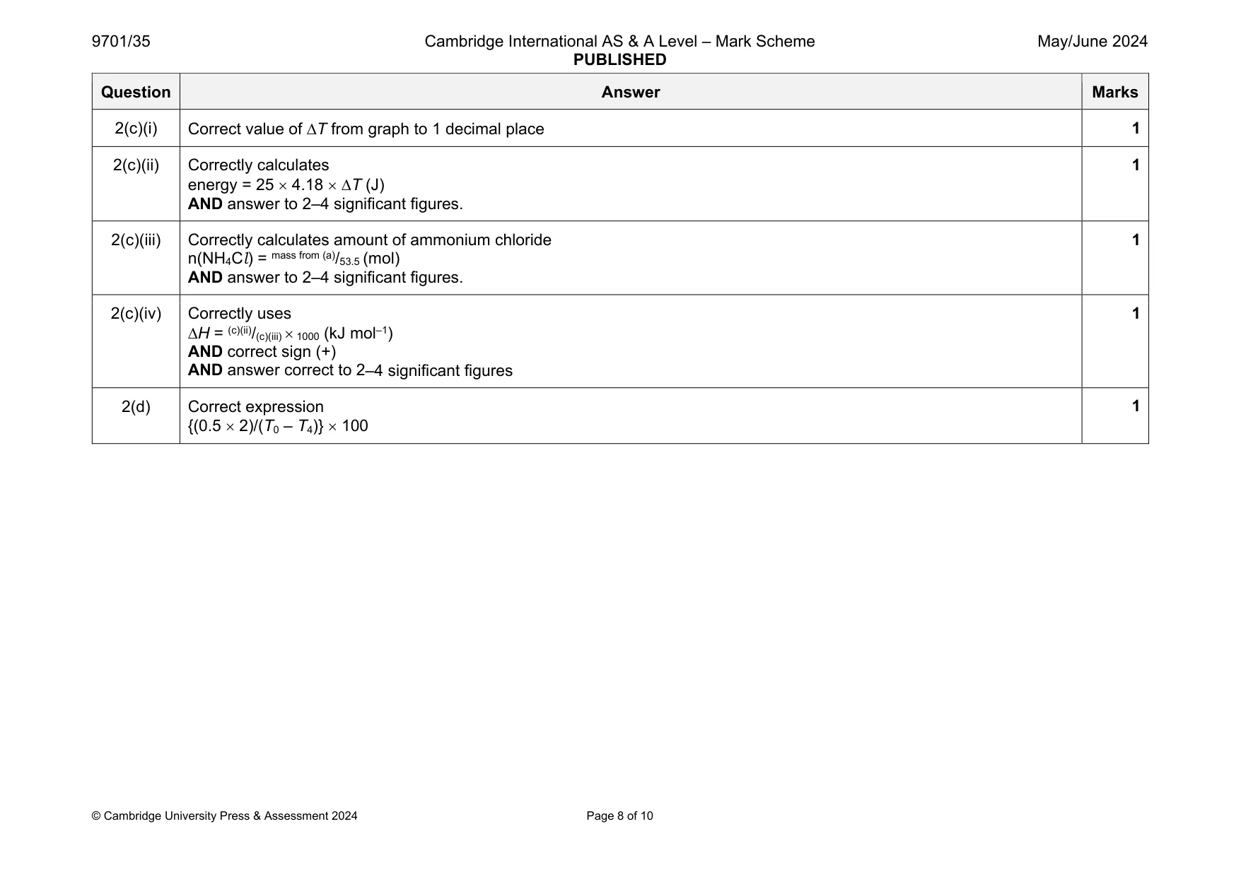 Mark scheme, page 8 of 10