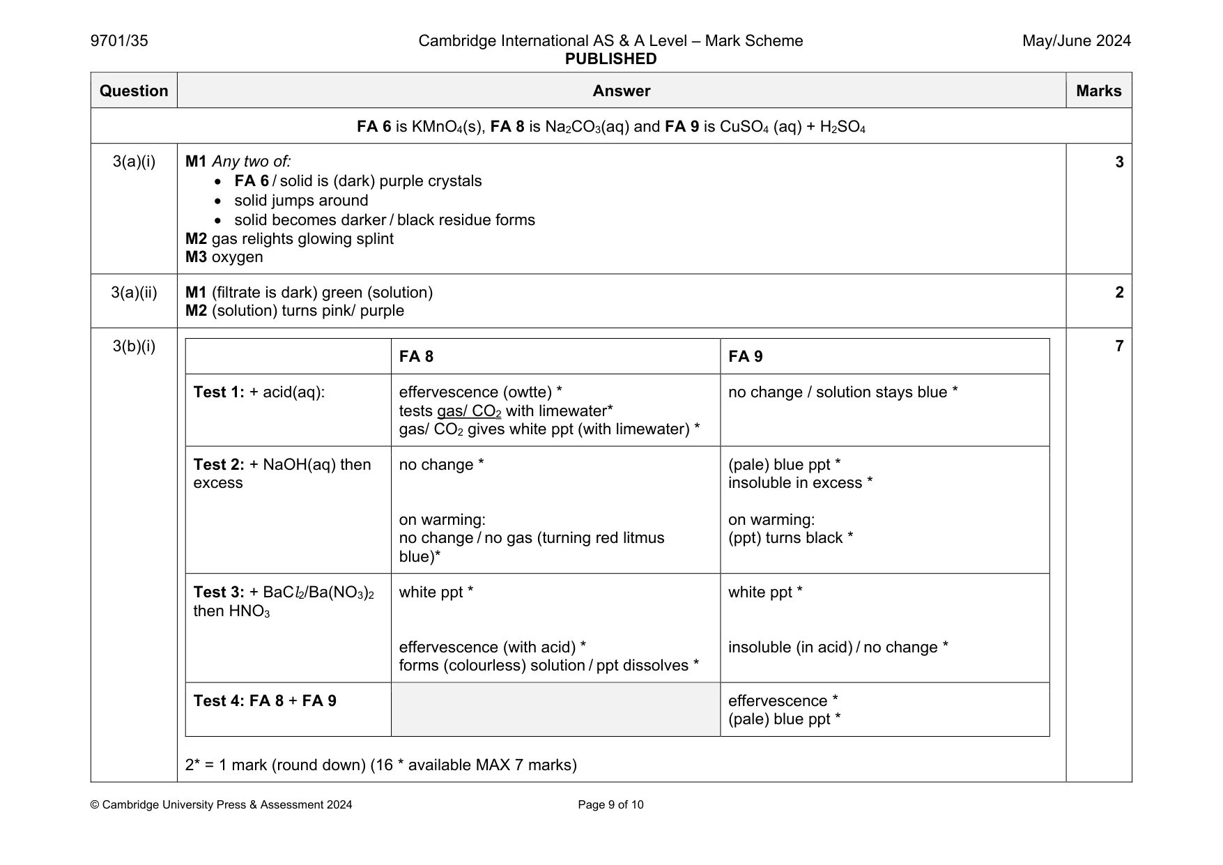 Mark scheme, page 9 of 10