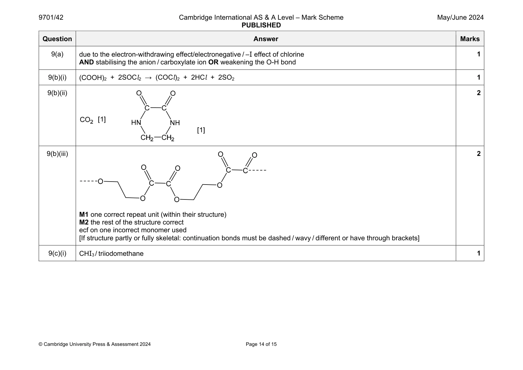 Mark scheme, page 14 of 15