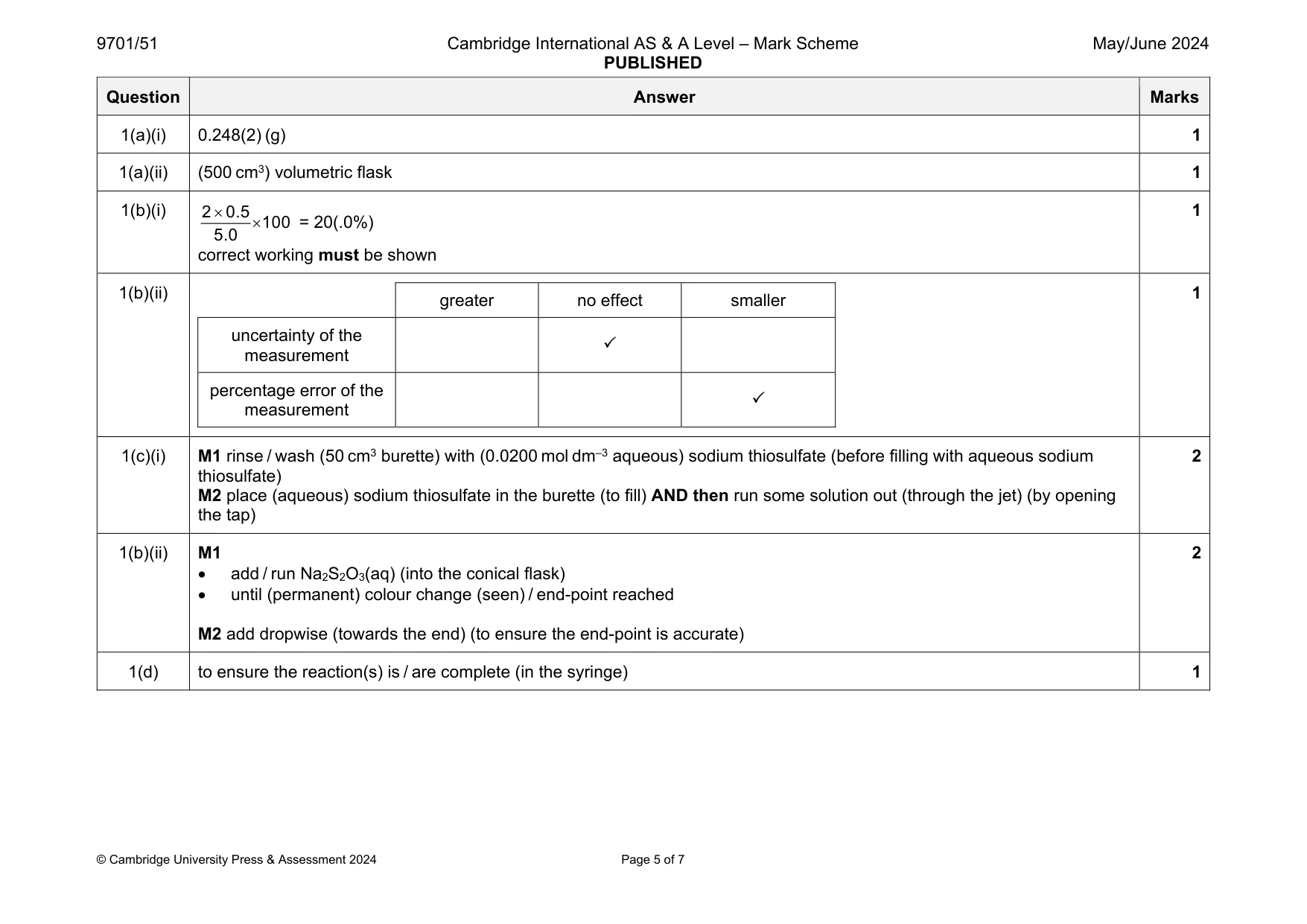 Mark scheme, page 5 of 7