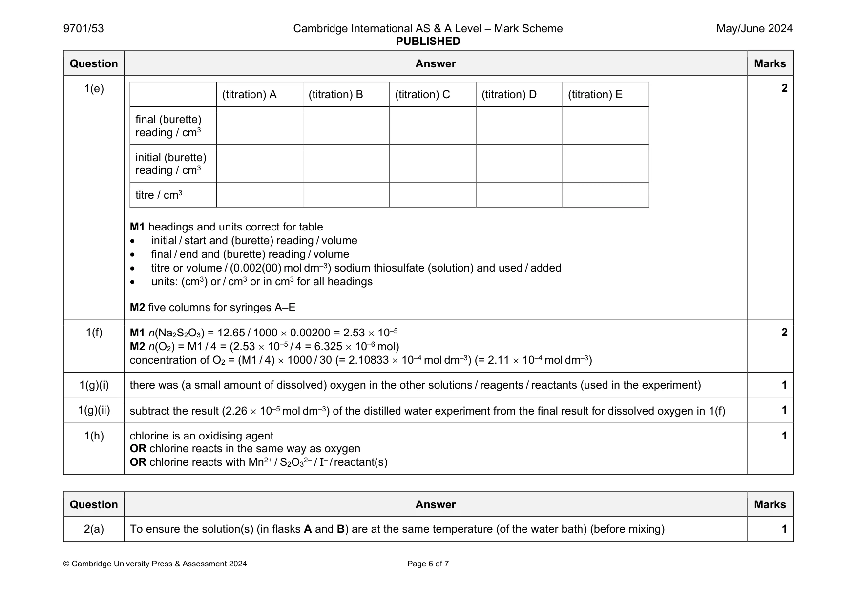 Mark scheme, page 6 of 7
