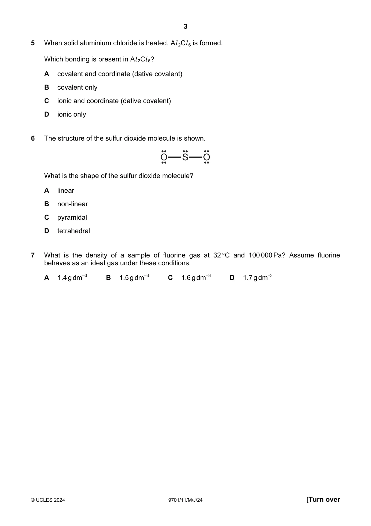 Cambridge A Level Chemistry 9701 2024 May/June Paper 1 · Variant 1 question paper, page 3 of 20