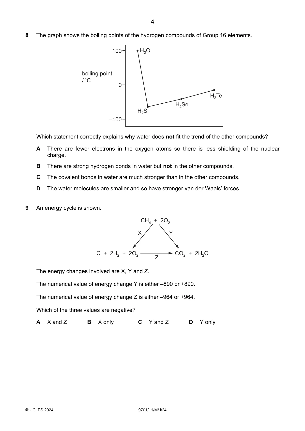 Cambridge A Level Chemistry 9701 2024 May/June Paper 1 · Variant 1 question paper, page 4 of 20
