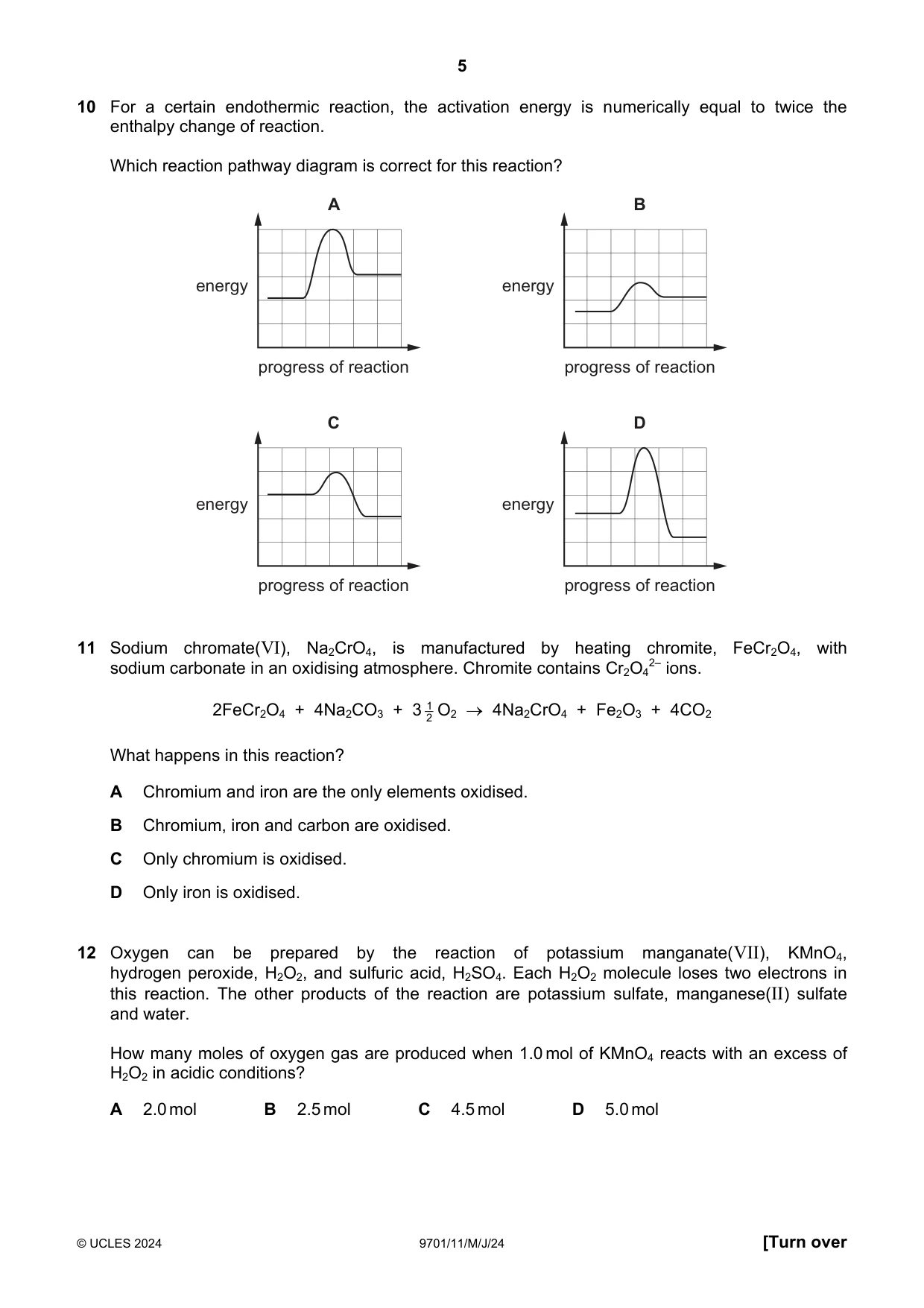 Cambridge A Level Chemistry 9701 2024 May/June Paper 1 · Variant 1 question paper, page 5 of 20