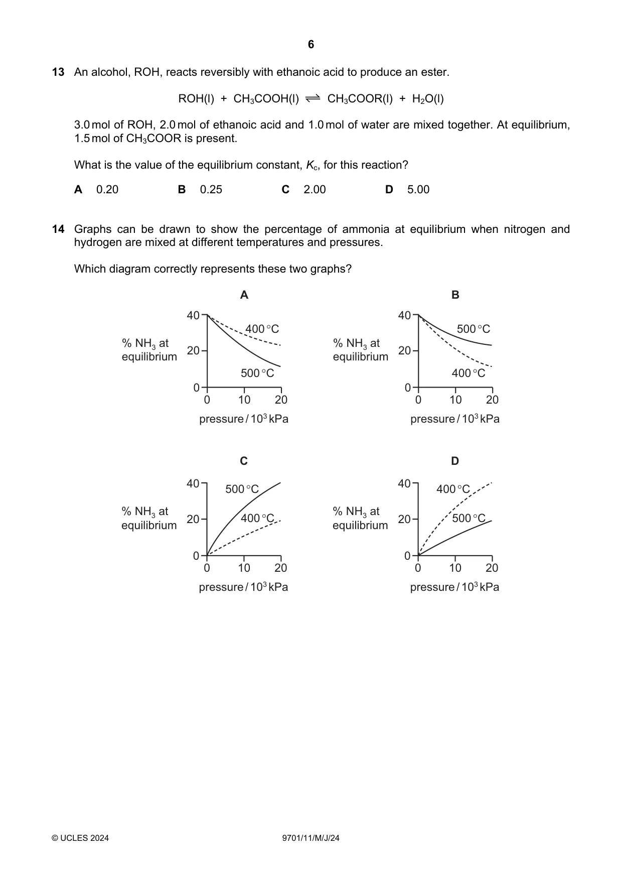 Cambridge A Level Chemistry 9701 2024 May/June Paper 1 · Variant 1 question paper, page 6 of 20