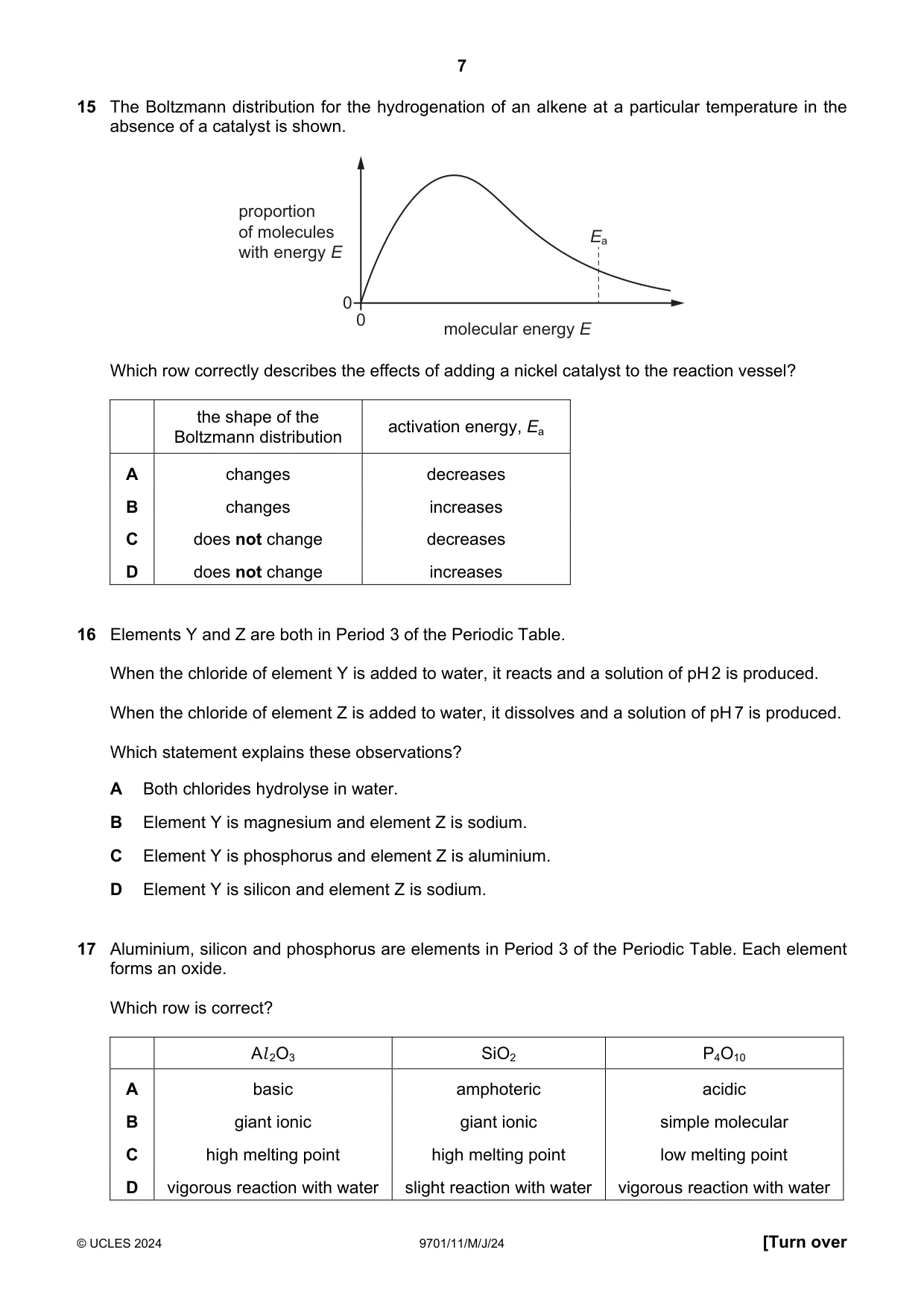 Cambridge A Level Chemistry 9701 2024 May/June Paper 1 · Variant 1 question paper, page 7 of 20