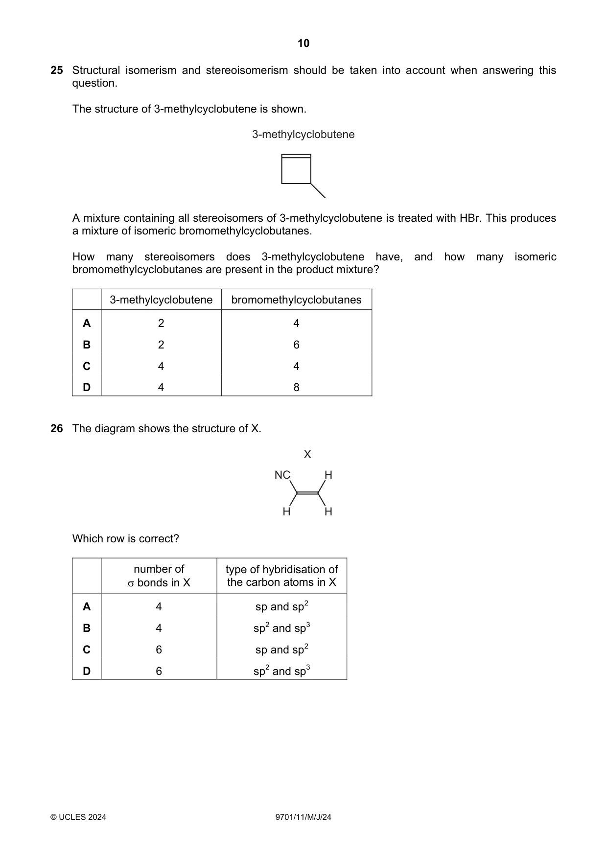 Cambridge A Level Chemistry 9701 2024 May/June Paper 1 · Variant 1 question paper, page 10 of 20