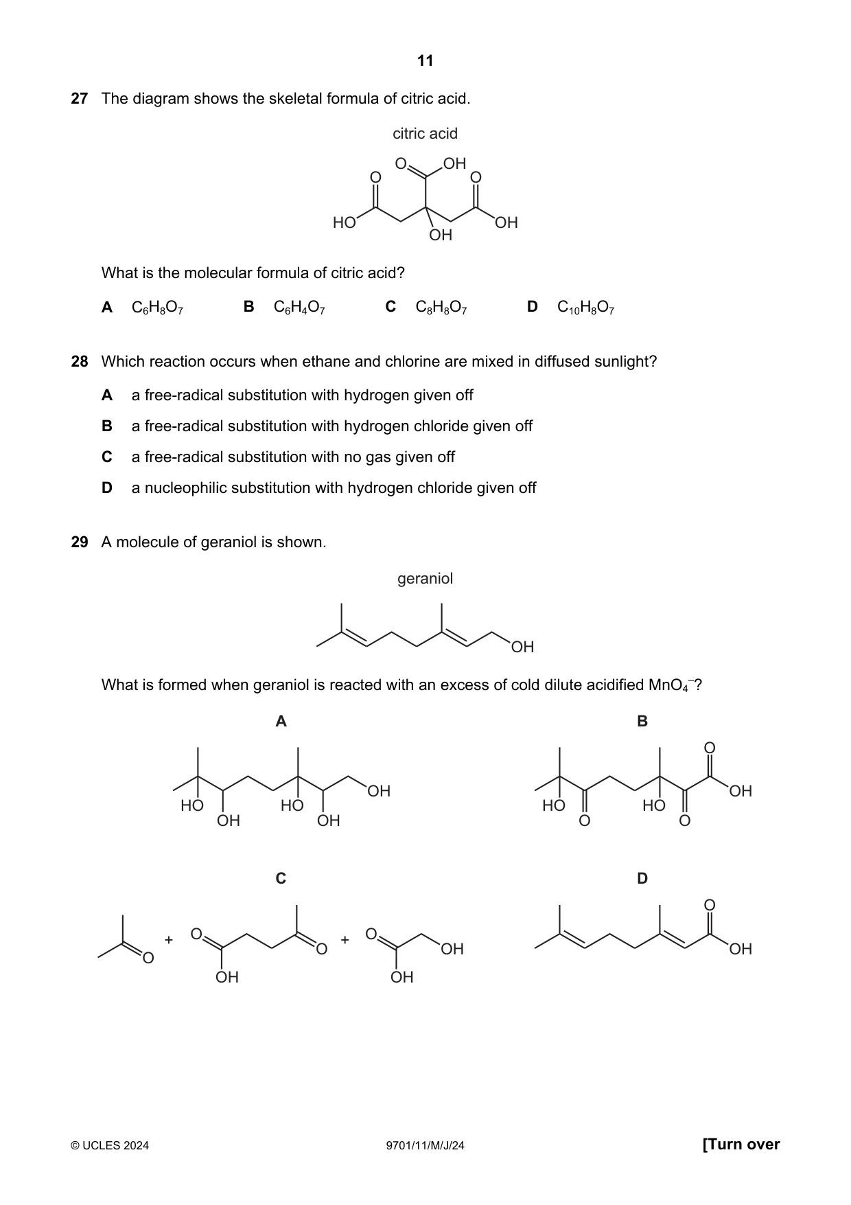 Cambridge A Level Chemistry 9701 2024 May/June Paper 1 · Variant 1 question paper, page 11 of 20