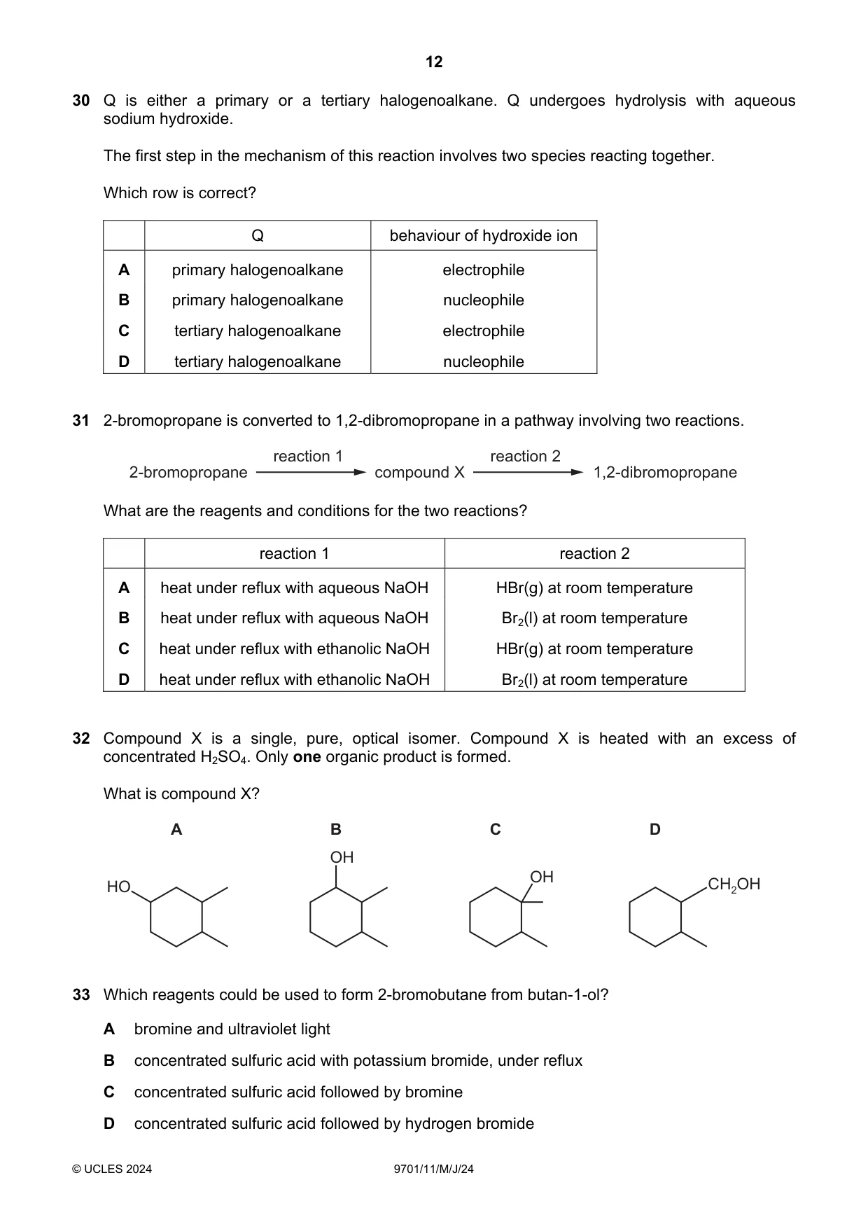 Cambridge A Level Chemistry 9701 2024 May/June Paper 1 · Variant 1 question paper, page 12 of 20