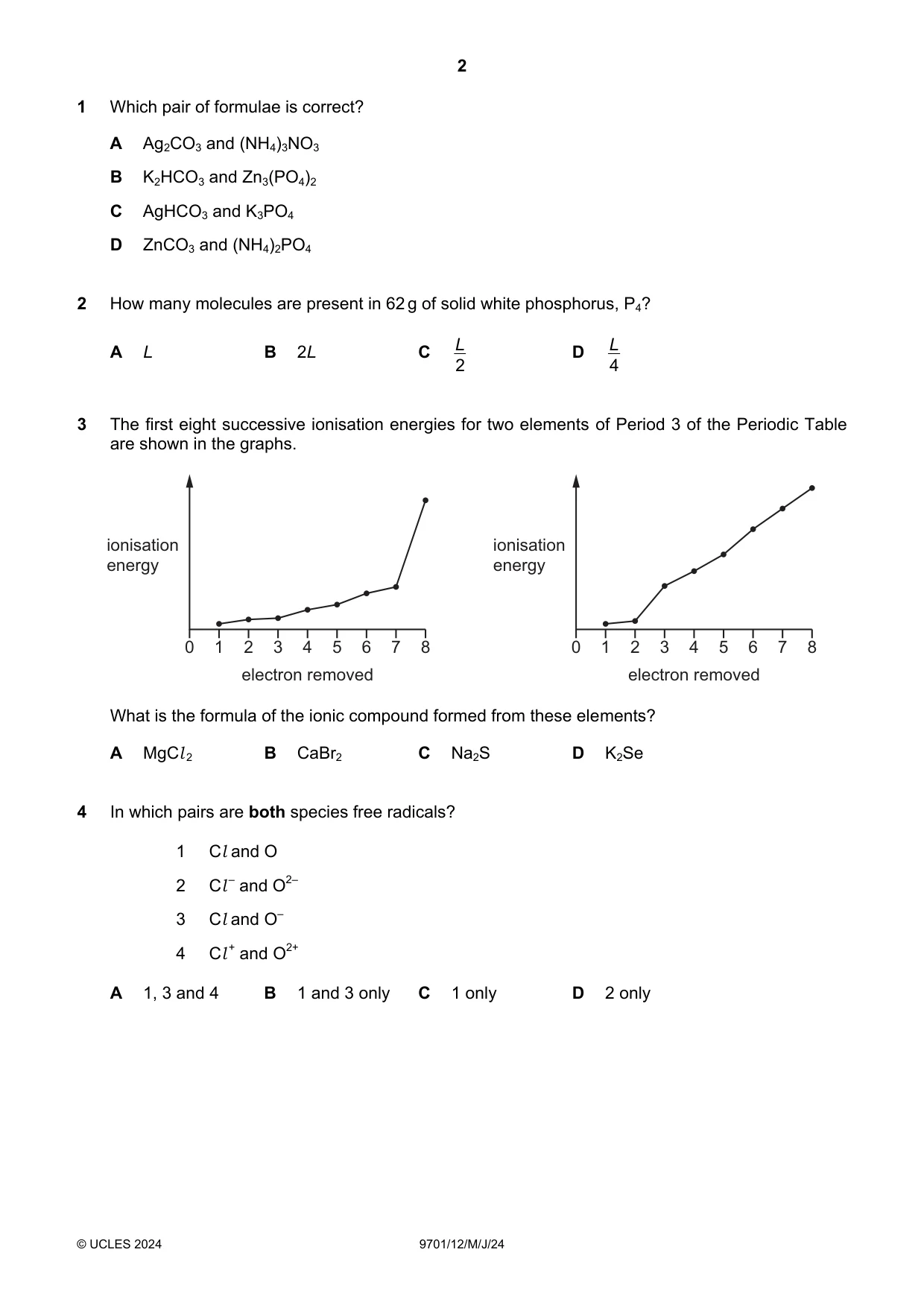 Cambridge A Level Chemistry 9701 2024 May/June Paper 1 · Variant 2 question paper, page 2 of 16