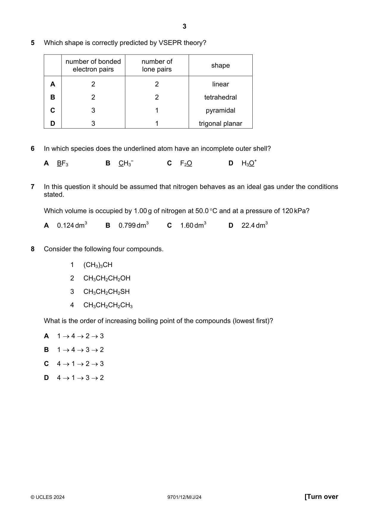 Cambridge A Level Chemistry 9701 2024 May/June Paper 1 · Variant 2 question paper, page 3 of 16