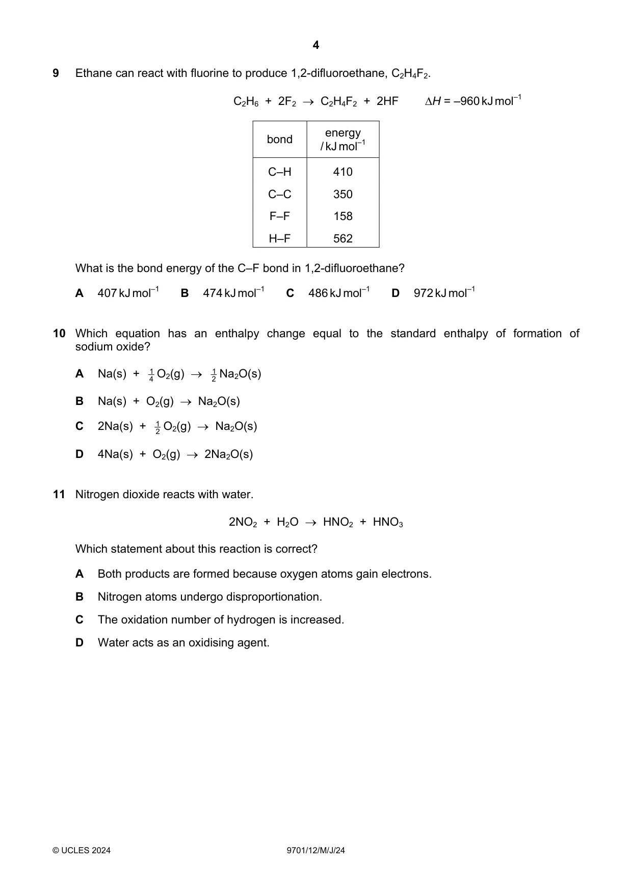 Cambridge A Level Chemistry 9701 2024 May/June Paper 1 · Variant 2 question paper, page 4 of 16