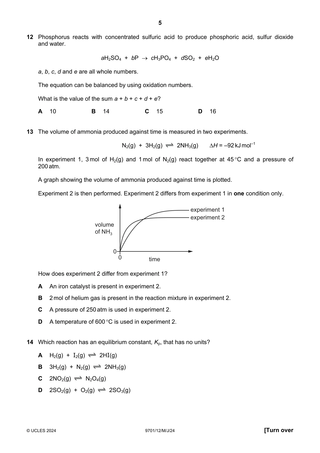 Cambridge A Level Chemistry 9701 2024 May/June Paper 1 · Variant 2 question paper, page 5 of 16