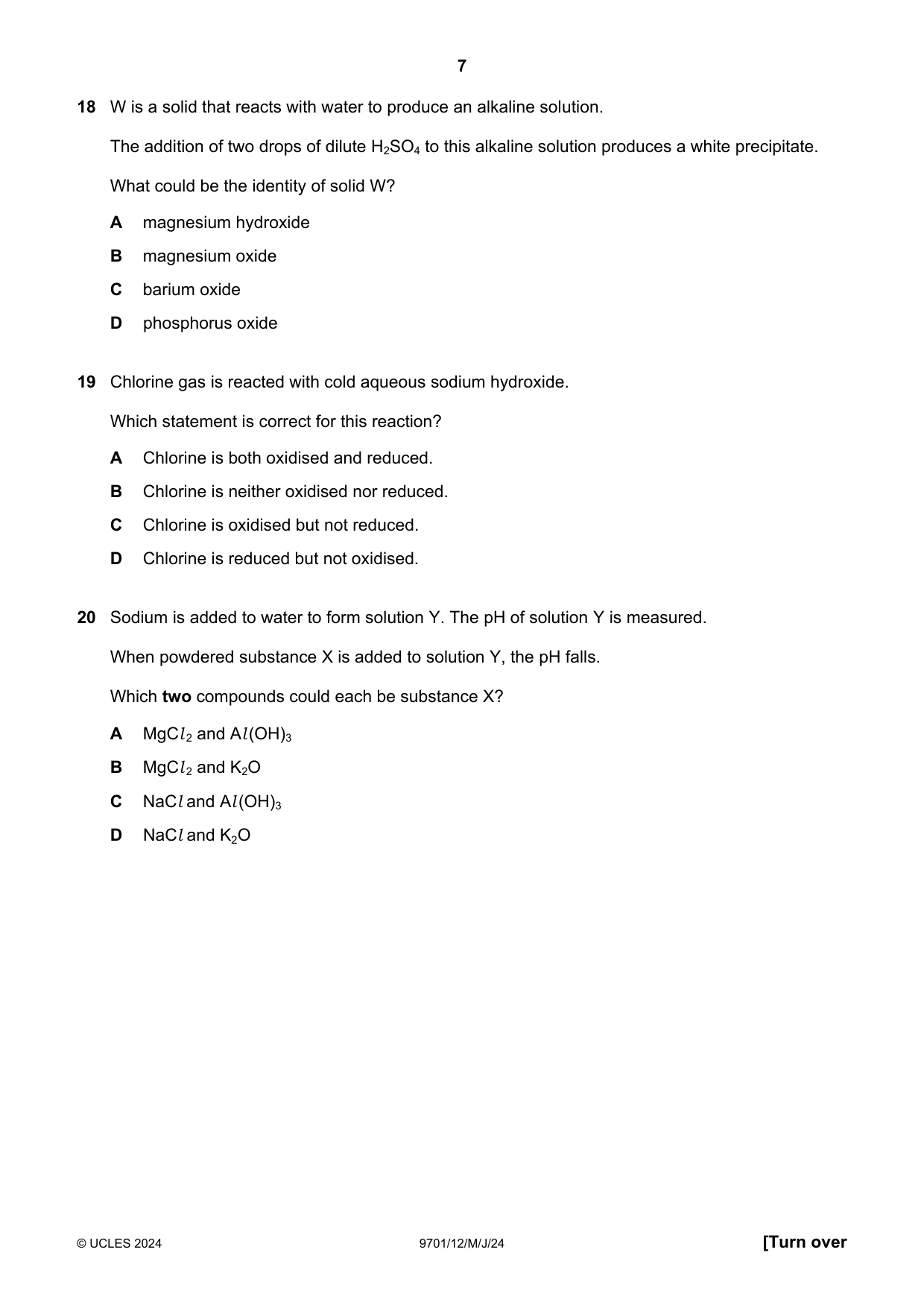 Cambridge A Level Chemistry 9701 2024 May/June Paper 1 · Variant 2 question paper, page 7 of 16