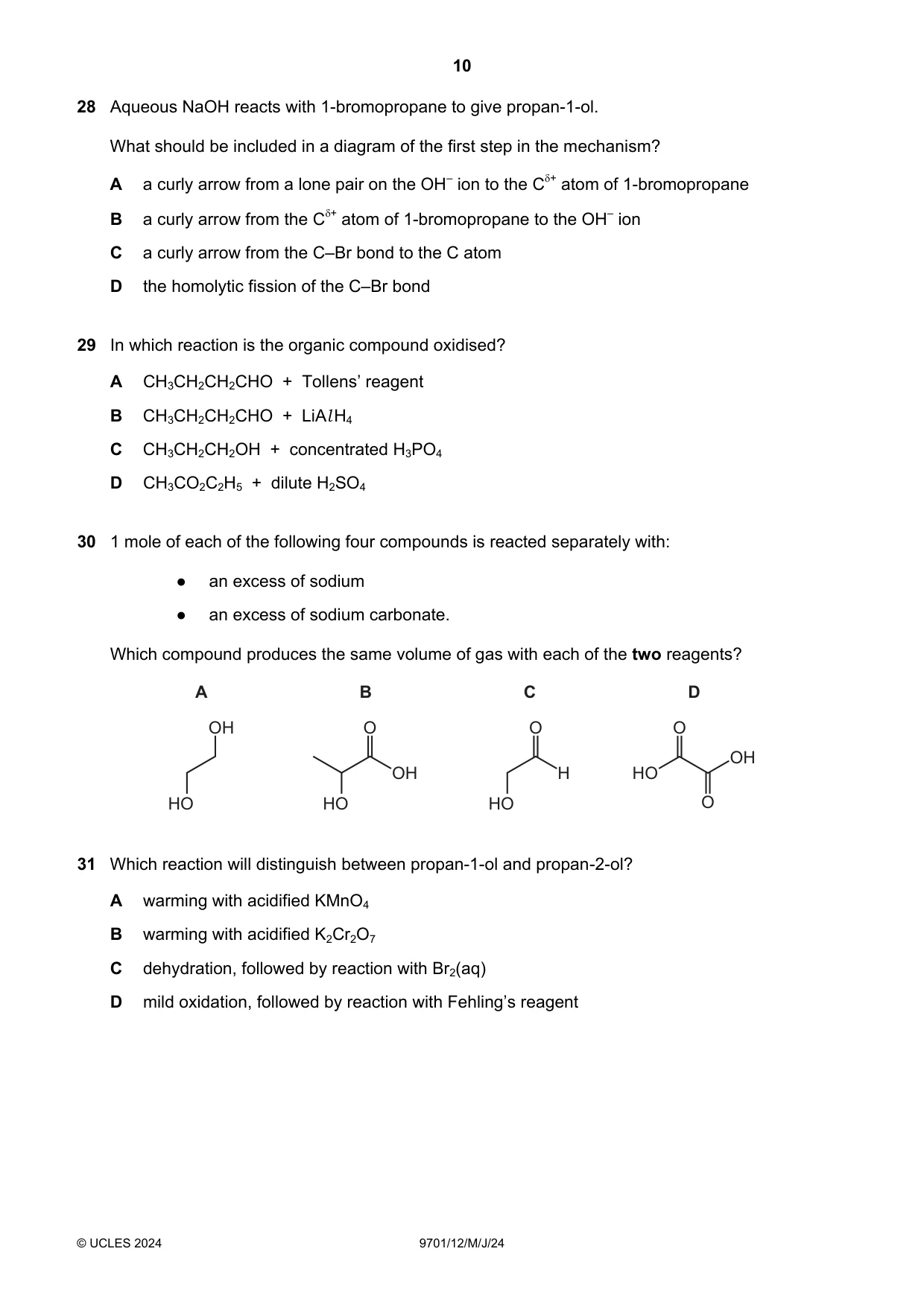 Cambridge A Level Chemistry 9701 2024 May/June Paper 1 · Variant 2 question paper, page 10 of 16