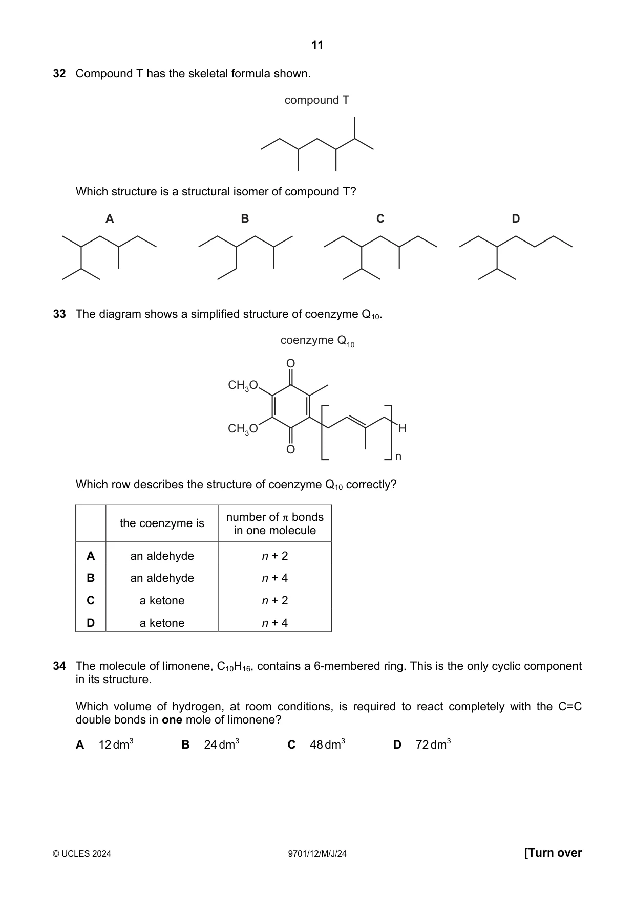 Cambridge A Level Chemistry 9701 2024 May/June Paper 1 · Variant 2 question paper, page 11 of 16