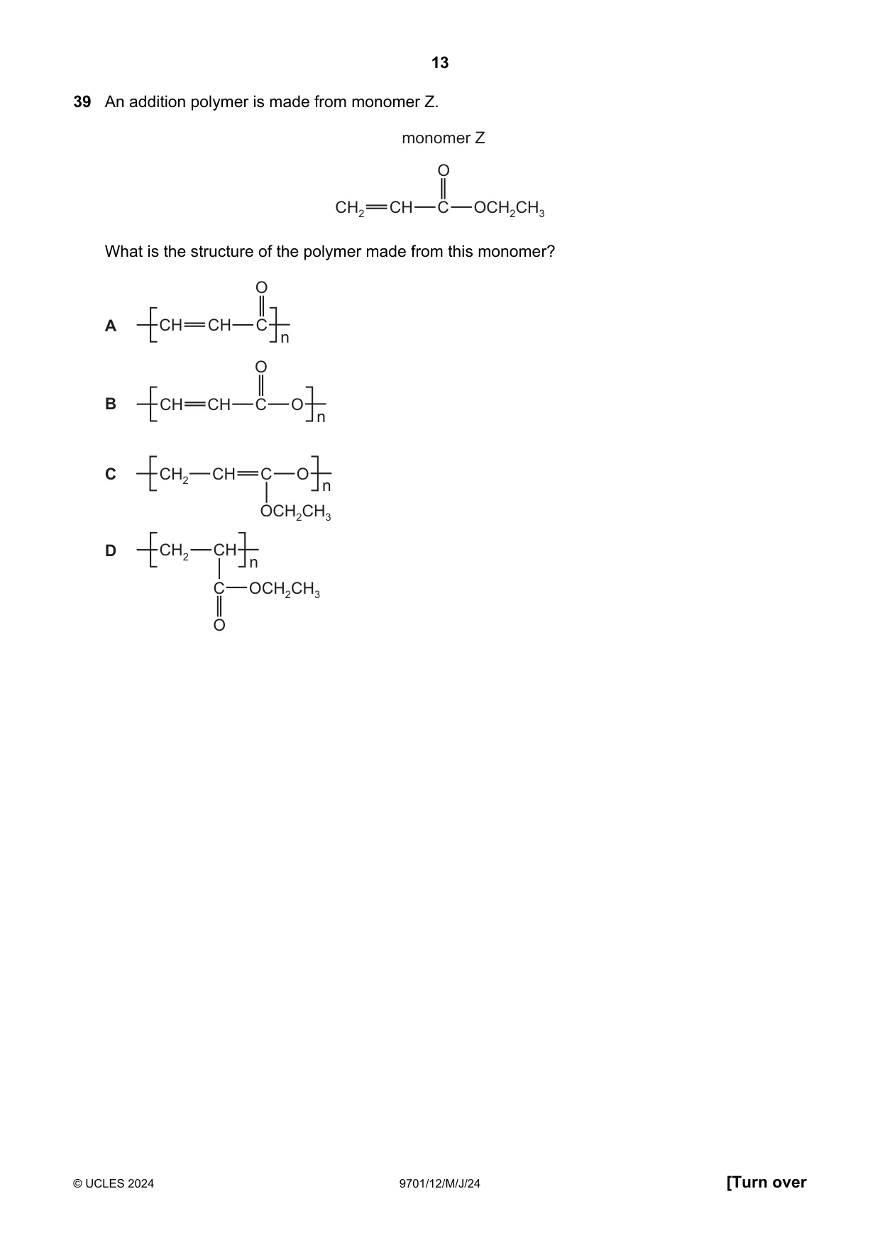 Cambridge A Level Chemistry 9701 2024 May/June Paper 1 · Variant 2 question paper, page 13 of 16