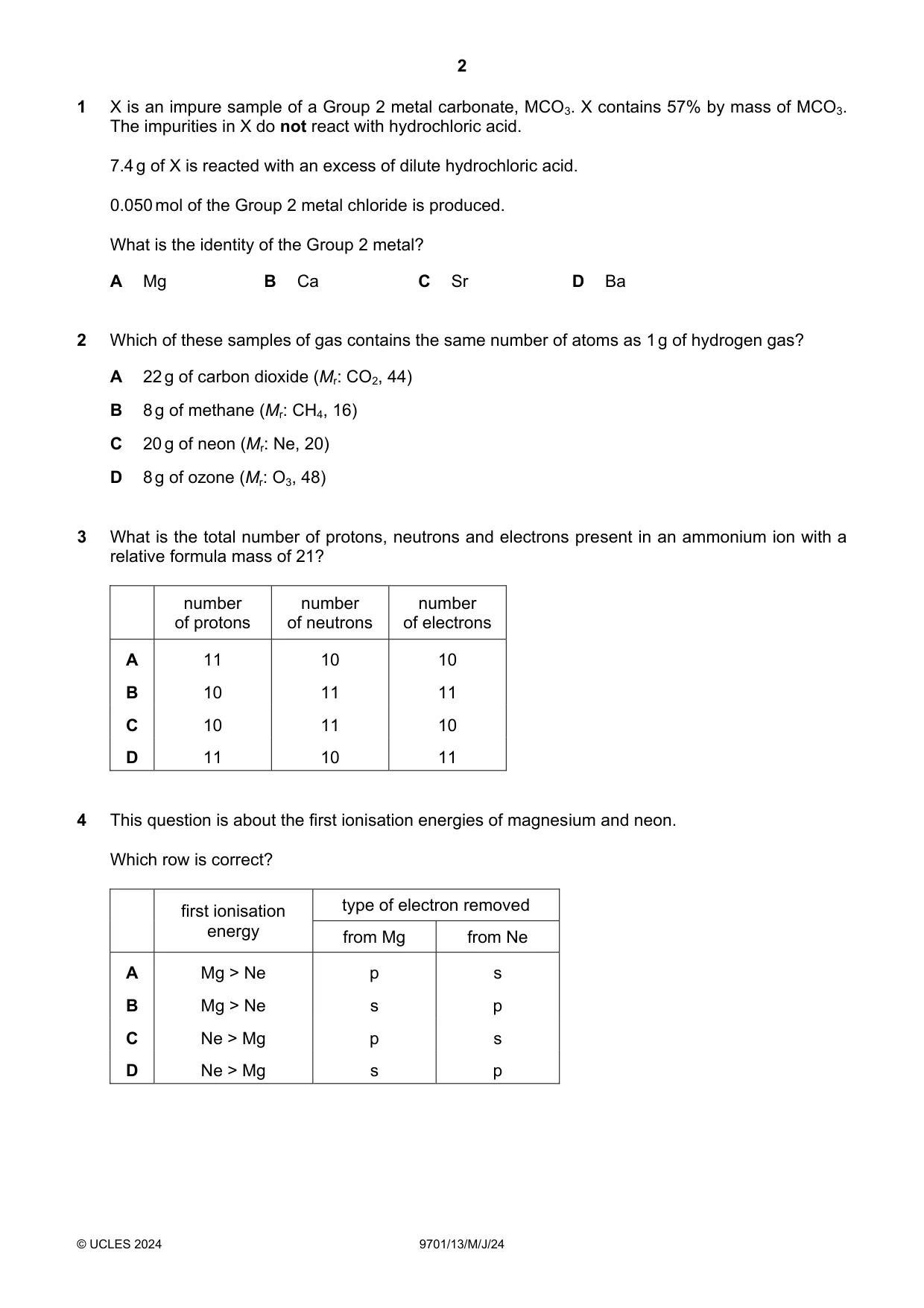 Cambridge A Level Chemistry 9701 2024 May/June Paper 1 · Variant 3 question paper, page 2 of 20