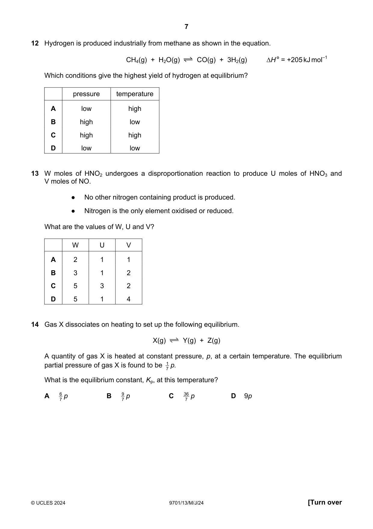 Cambridge A Level Chemistry 9701 2024 May/June Paper 1 · Variant 3 question paper, page 7 of 20