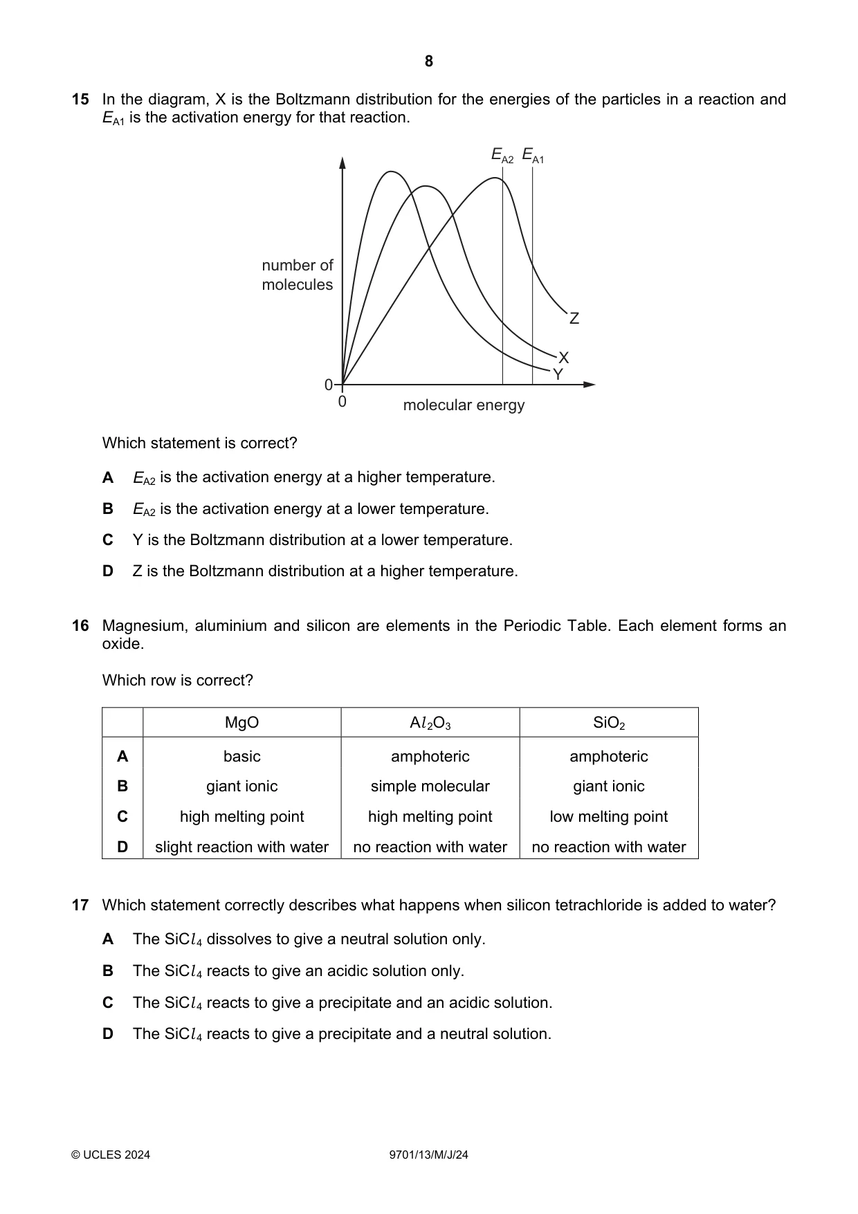 Cambridge A Level Chemistry 9701 2024 May/June Paper 1 · Variant 3 question paper, page 8 of 20