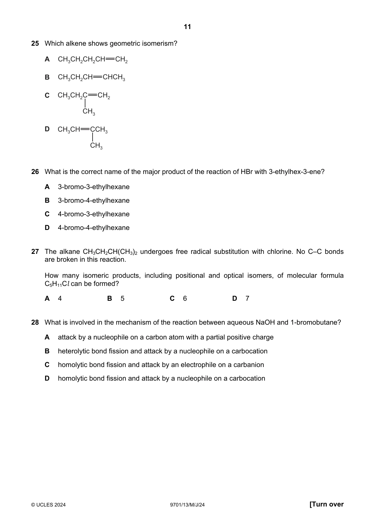 Cambridge A Level Chemistry 9701 2024 May/June Paper 1 · Variant 3 question paper, page 11 of 20