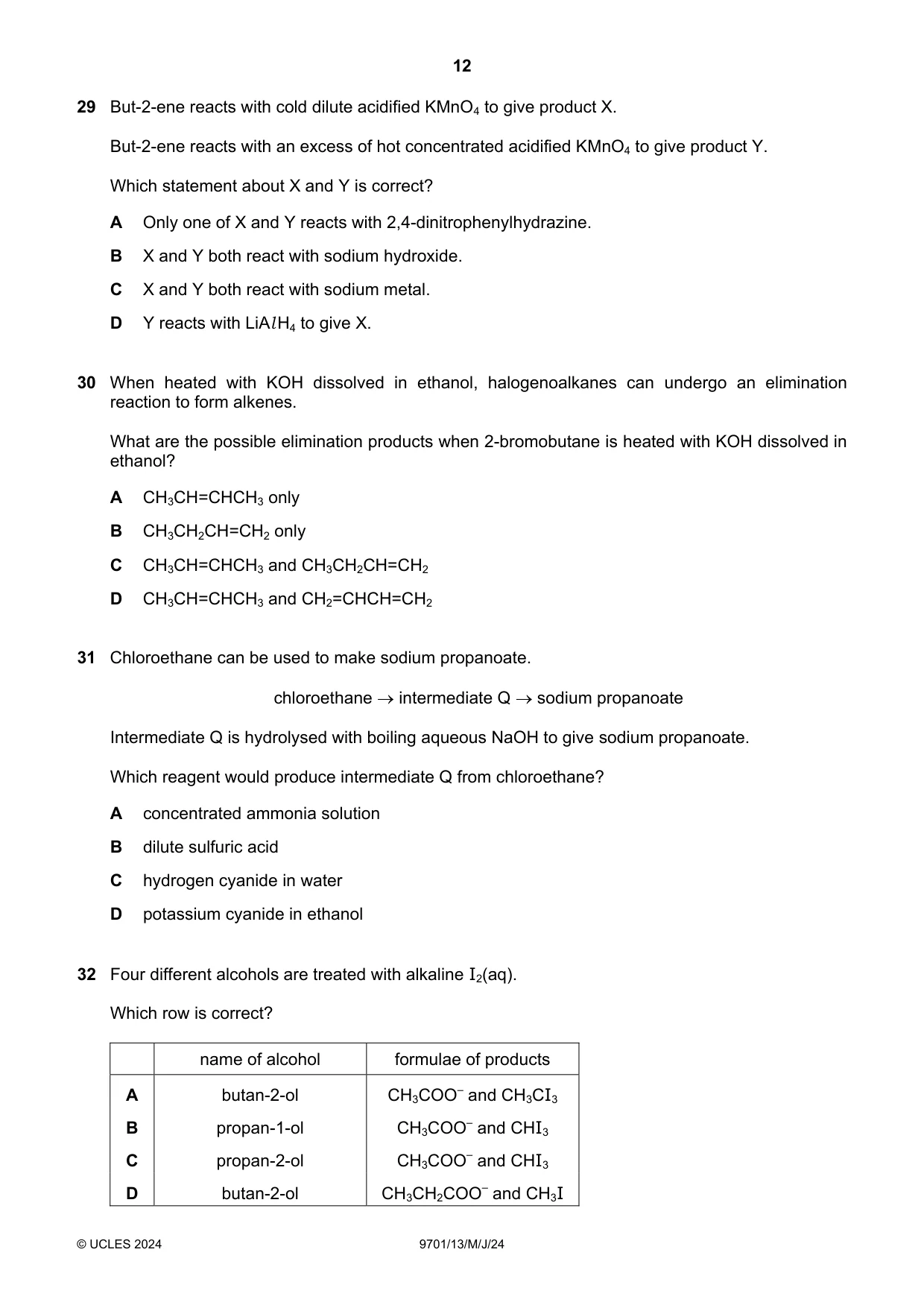 Cambridge A Level Chemistry 9701 2024 May/June Paper 1 · Variant 3 question paper, page 12 of 20
