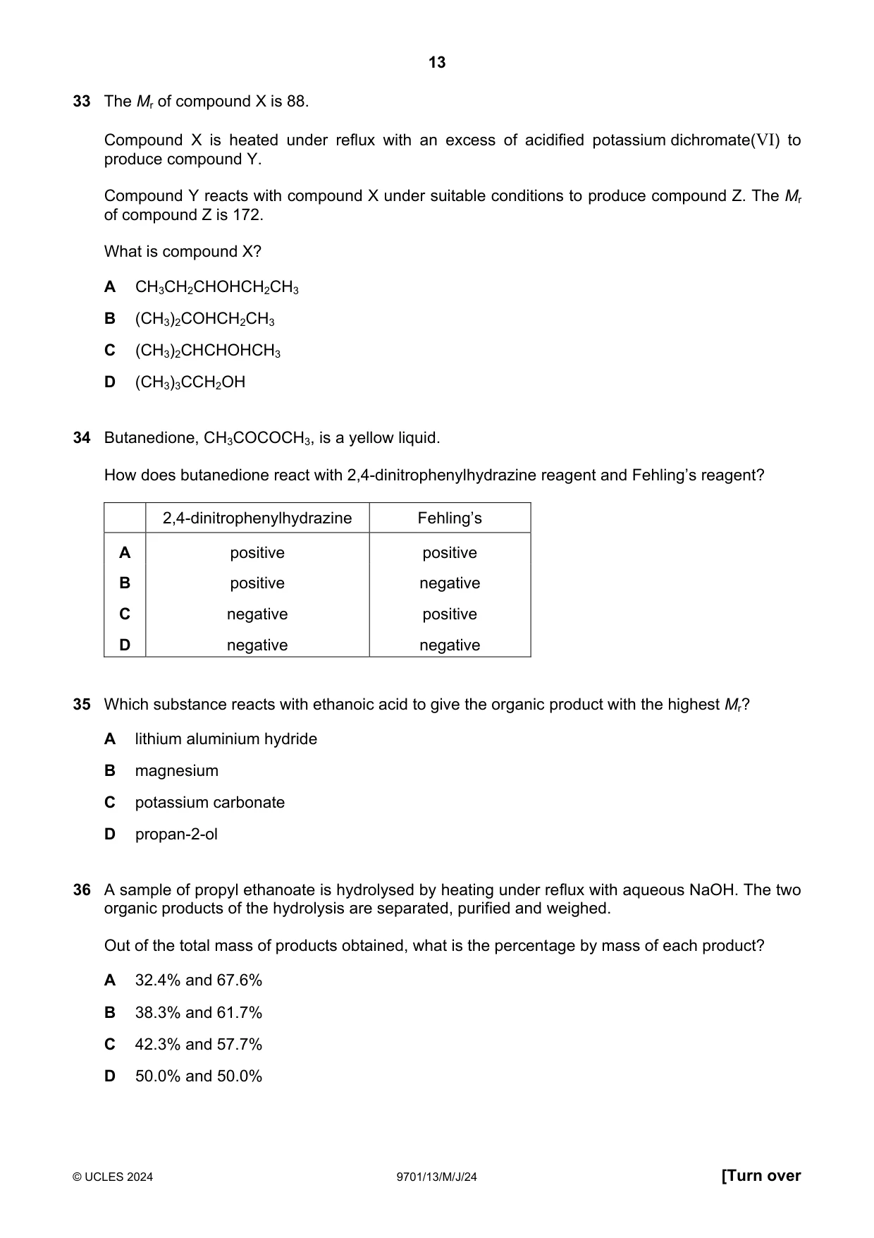 Cambridge A Level Chemistry 9701 2024 May/June Paper 1 · Variant 3 question paper, page 13 of 20