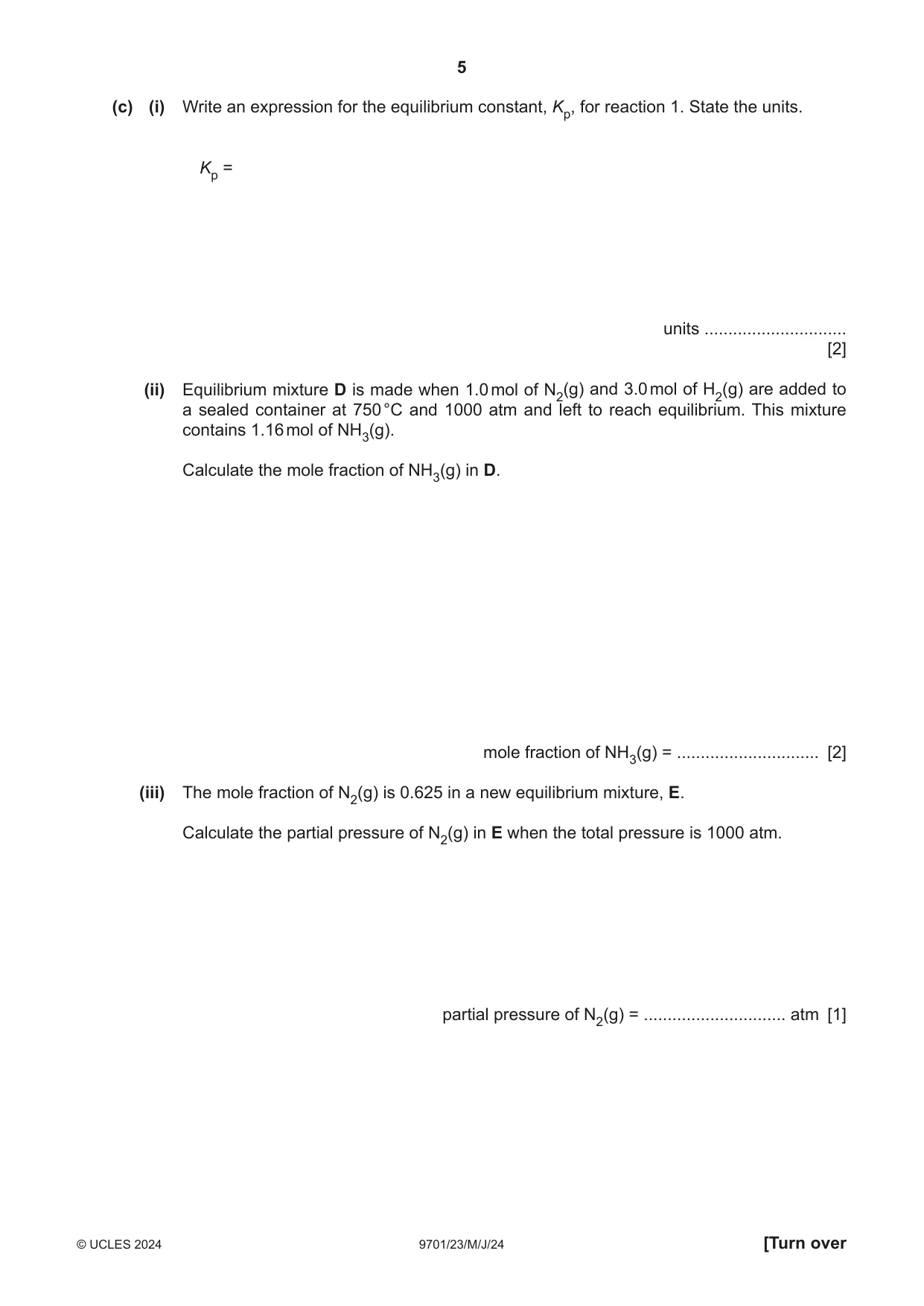 Cambridge A Level Chemistry 9701 2024 May/June Paper 2 · Variant 3 question paper, page 5 of 16