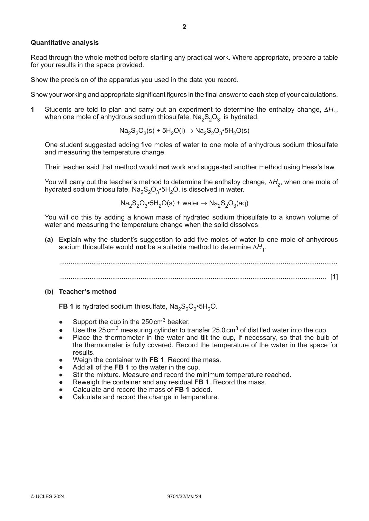 Cambridge A Level Chemistry 9701 2024 May/June Paper 3 · Variant 2 question paper, page 2 of 16