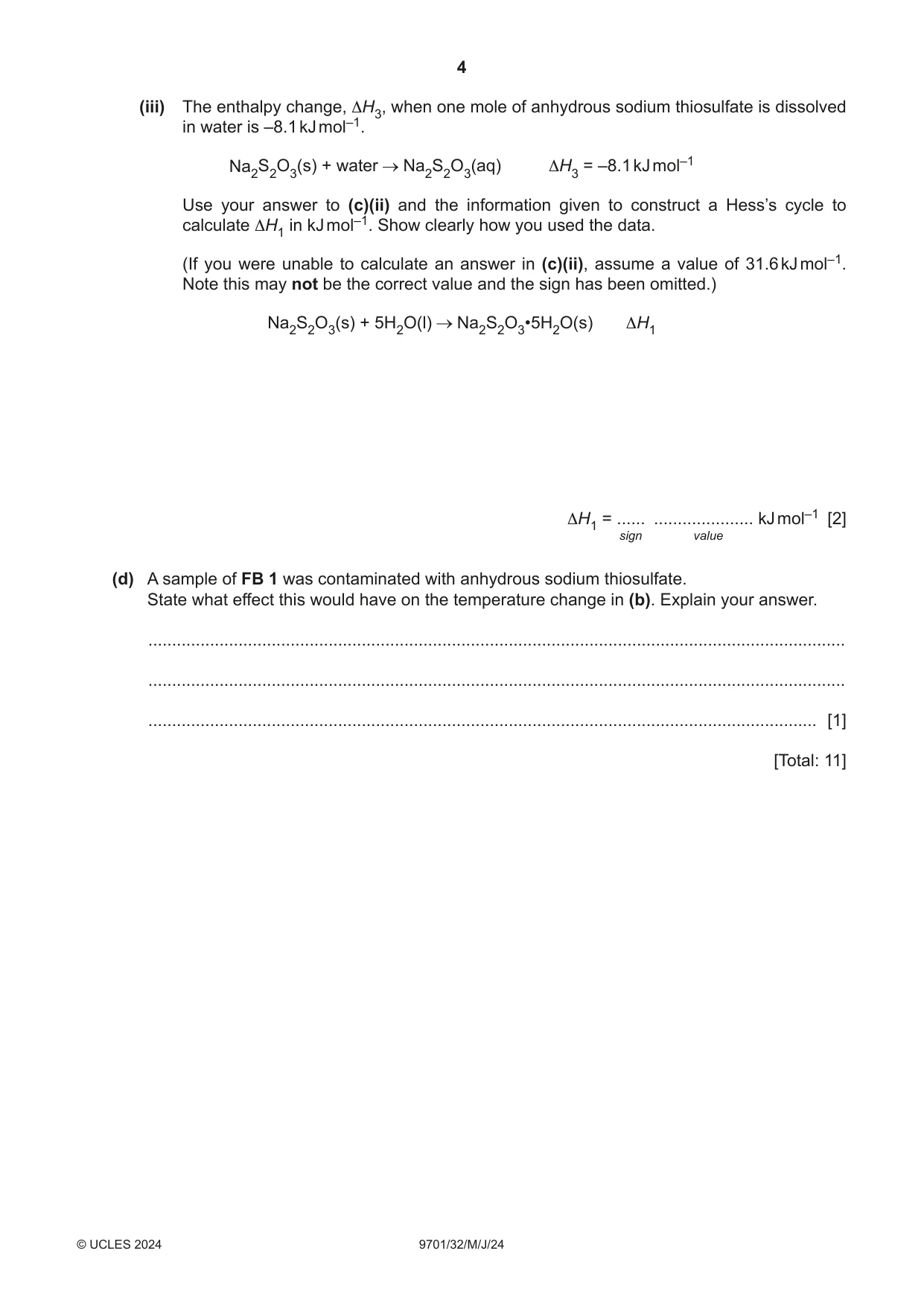 Cambridge A Level Chemistry 9701 2024 May/June Paper 3 · Variant 2 question paper, page 4 of 16