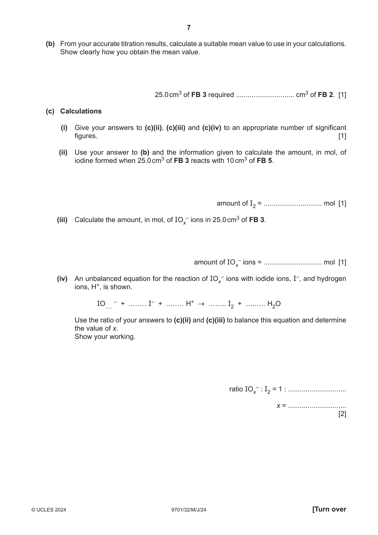 Cambridge A Level Chemistry 9701 2024 May/June Paper 3 · Variant 2 question paper, page 7 of 16