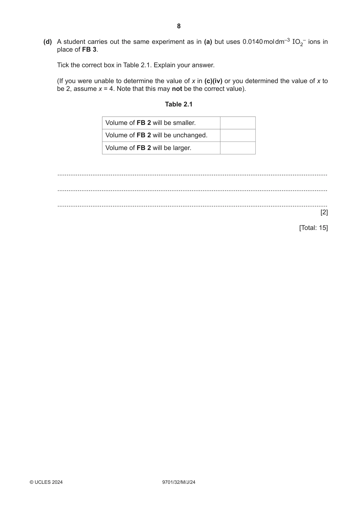 Cambridge A Level Chemistry 9701 2024 May/June Paper 3 · Variant 2 question paper, page 8 of 16