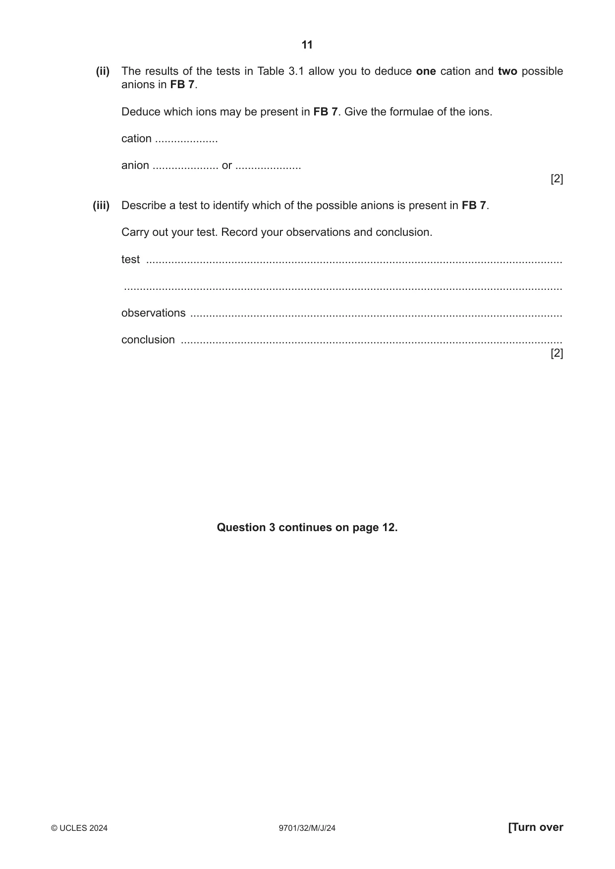Cambridge A Level Chemistry 9701 2024 May/June Paper 3 · Variant 2 question paper, page 11 of 16
