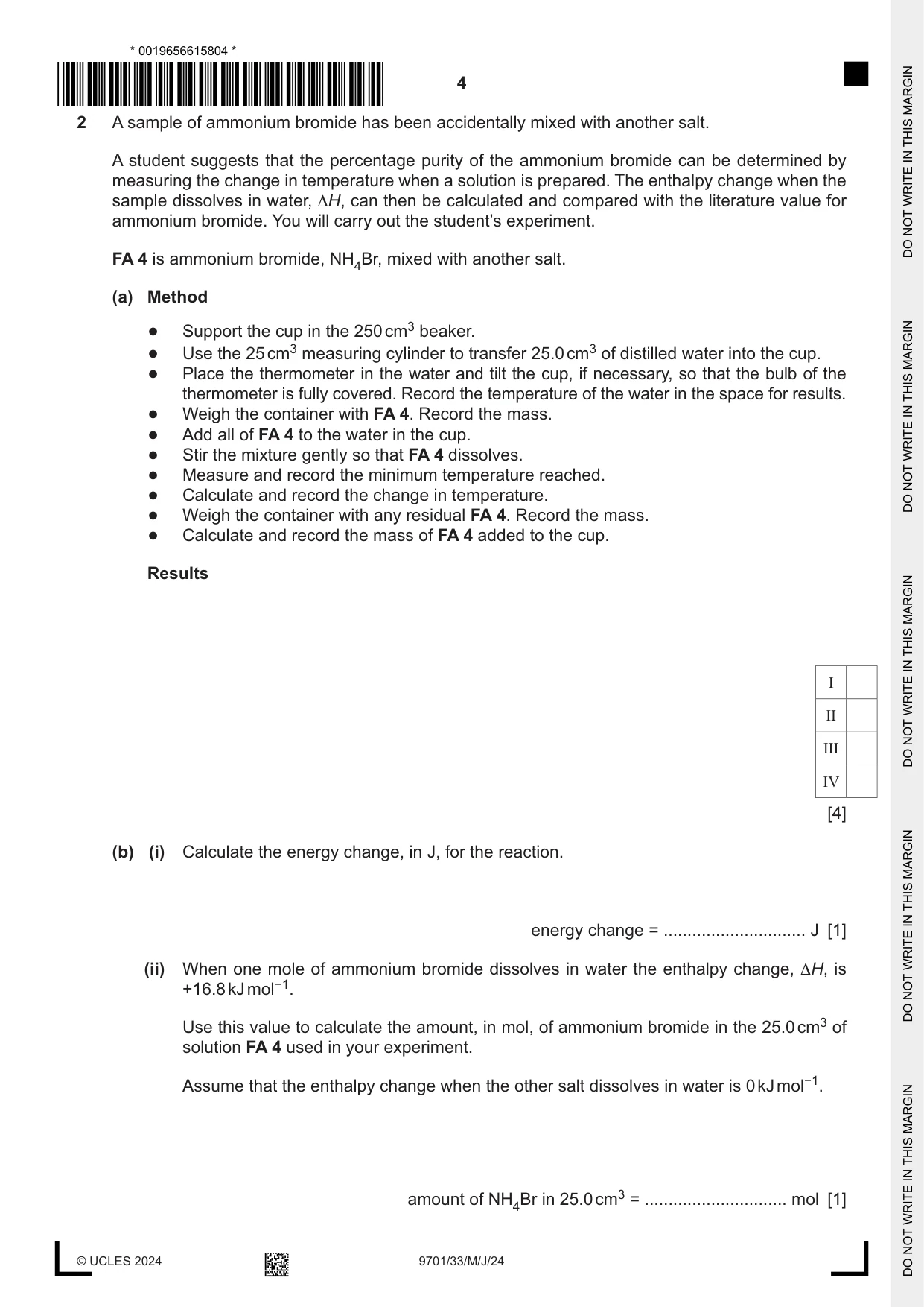 Cambridge A Level Chemistry 9701 2024 May/June Paper 3 · Variant 3 question paper, page 4 of 12