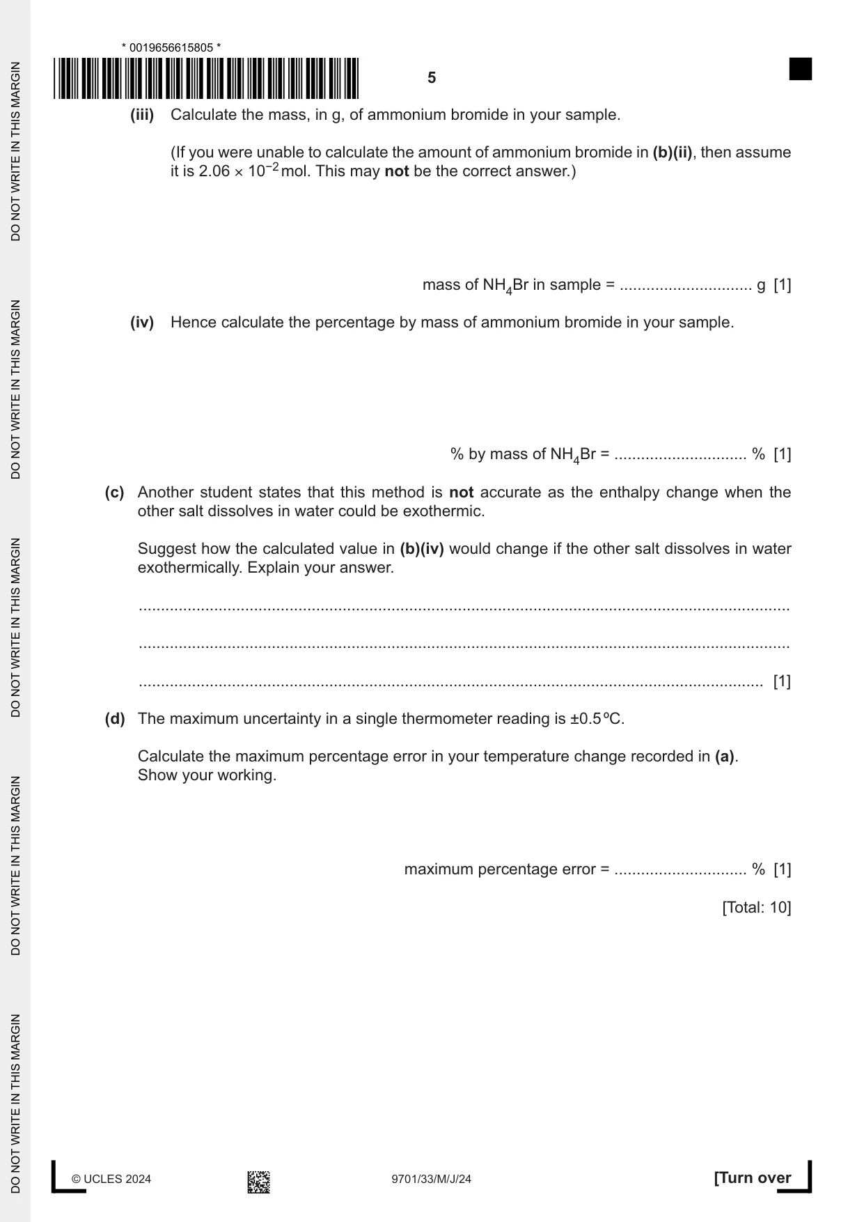 Cambridge A Level Chemistry 9701 2024 May/June Paper 3 · Variant 3 question paper, page 5 of 12