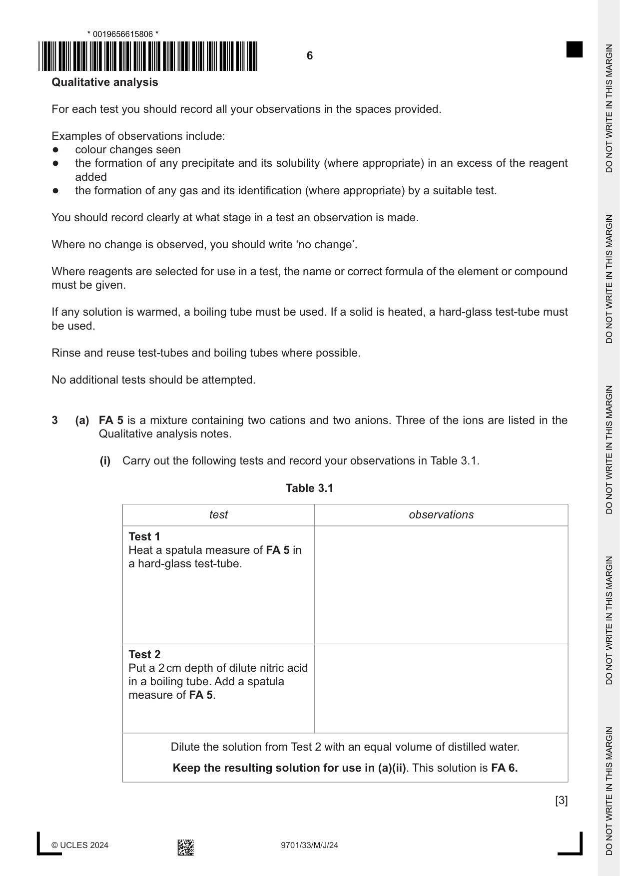 Cambridge A Level Chemistry 9701 2024 May/June Paper 3 · Variant 3 question paper, page 6 of 12