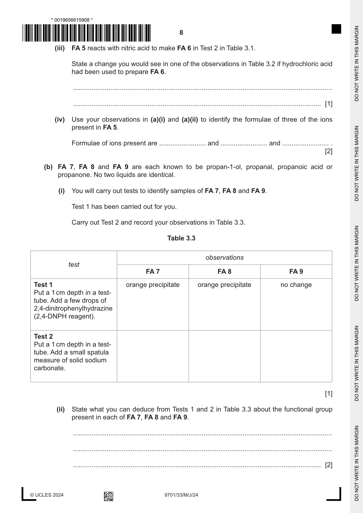 Cambridge A Level Chemistry 9701 2024 May/June Paper 3 · Variant 3 question paper, page 8 of 12