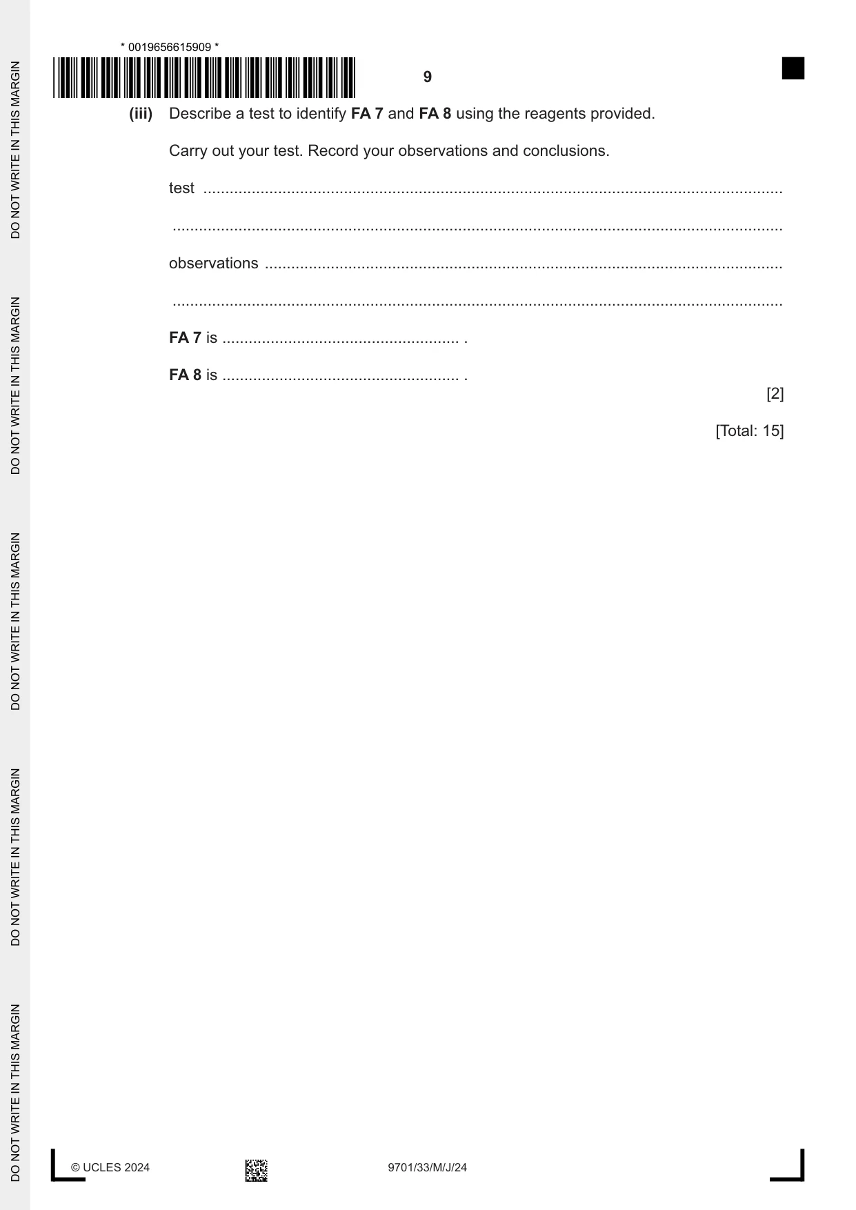 Cambridge A Level Chemistry 9701 2024 May/June Paper 3 · Variant 3 question paper, page 9 of 12