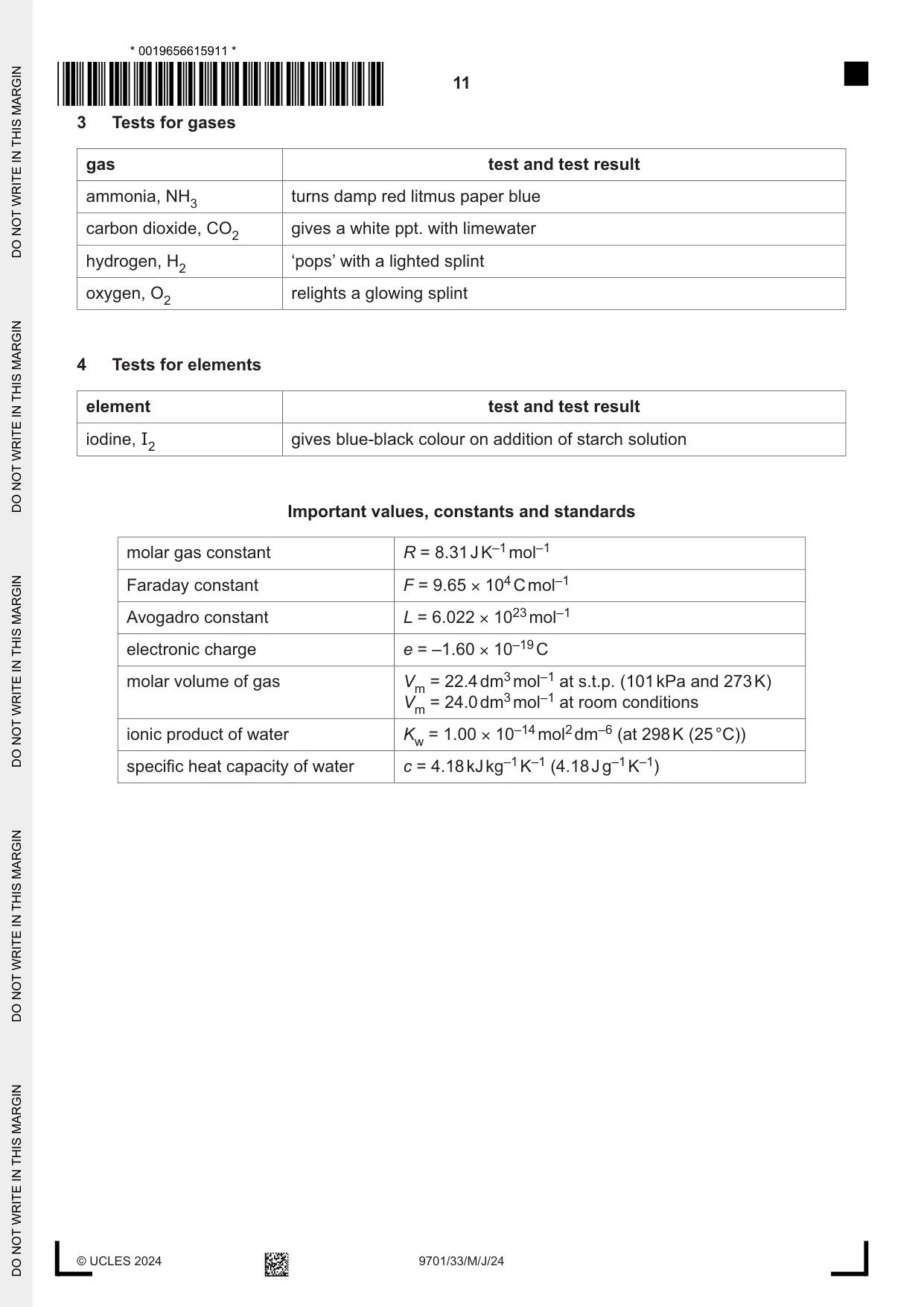 Cambridge A Level Chemistry 9701 2024 May/June Paper 3 · Variant 3 question paper, page 11 of 12