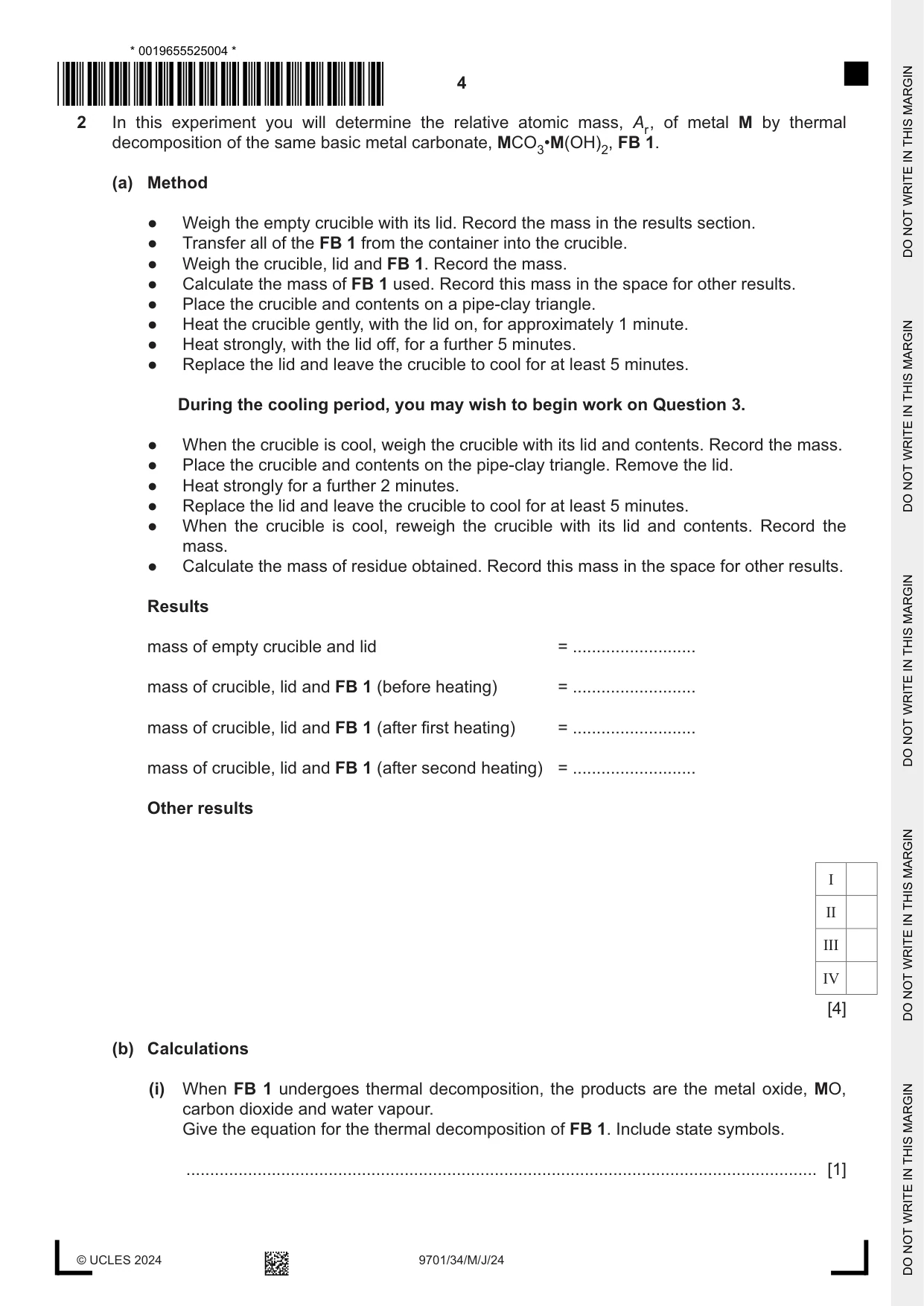 Cambridge A Level Chemistry 9701 2024 May/June Paper 3 · Variant 4 question paper, page 4 of 12