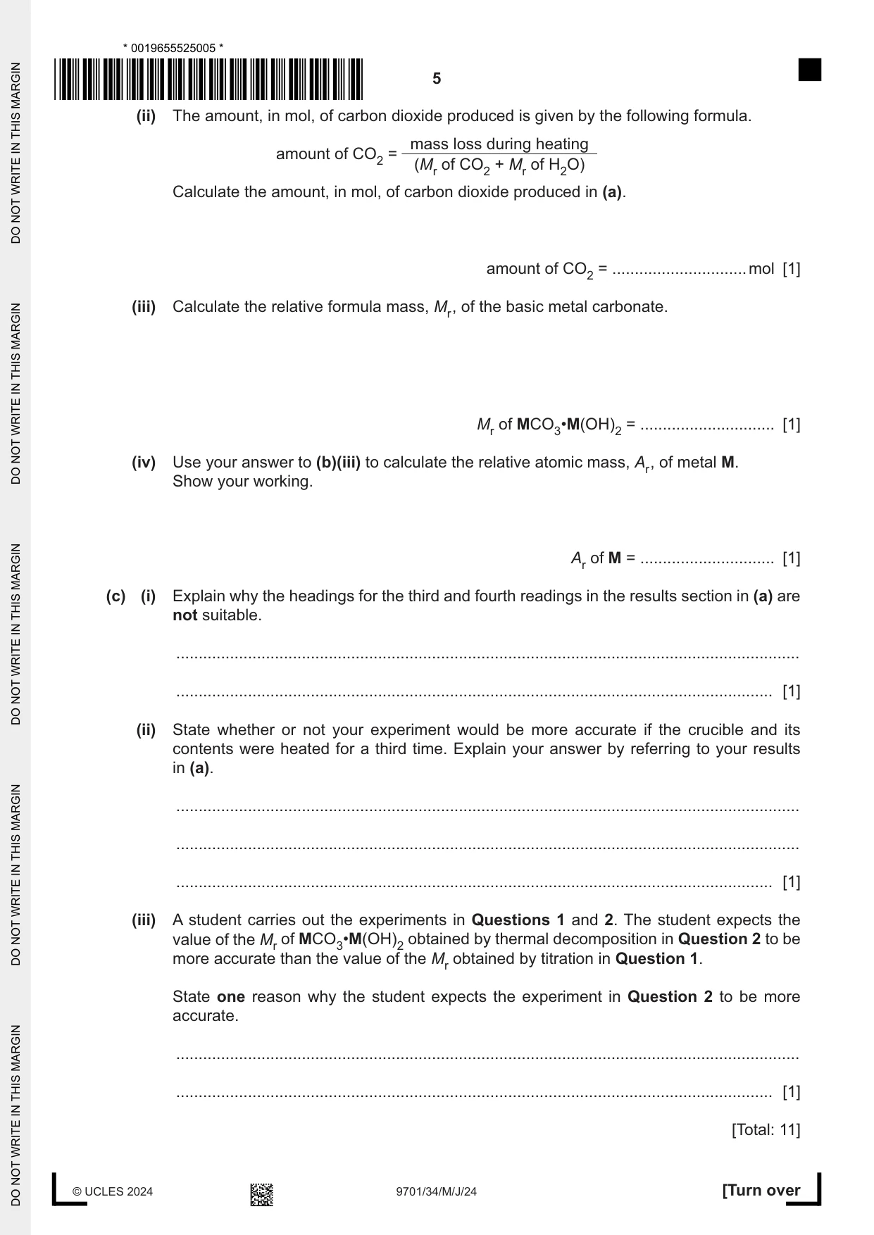 Cambridge A Level Chemistry 9701 2024 May/June Paper 3 · Variant 4 question paper, page 5 of 12