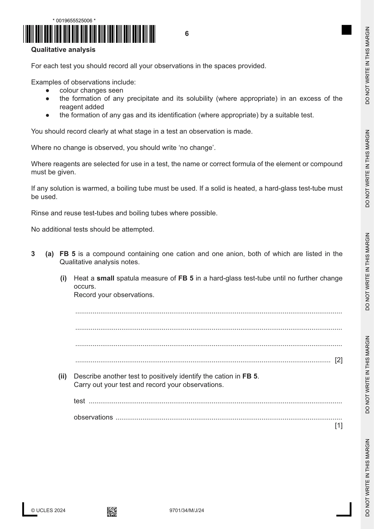 Cambridge A Level Chemistry 9701 2024 May/June Paper 3 · Variant 4 question paper, page 6 of 12