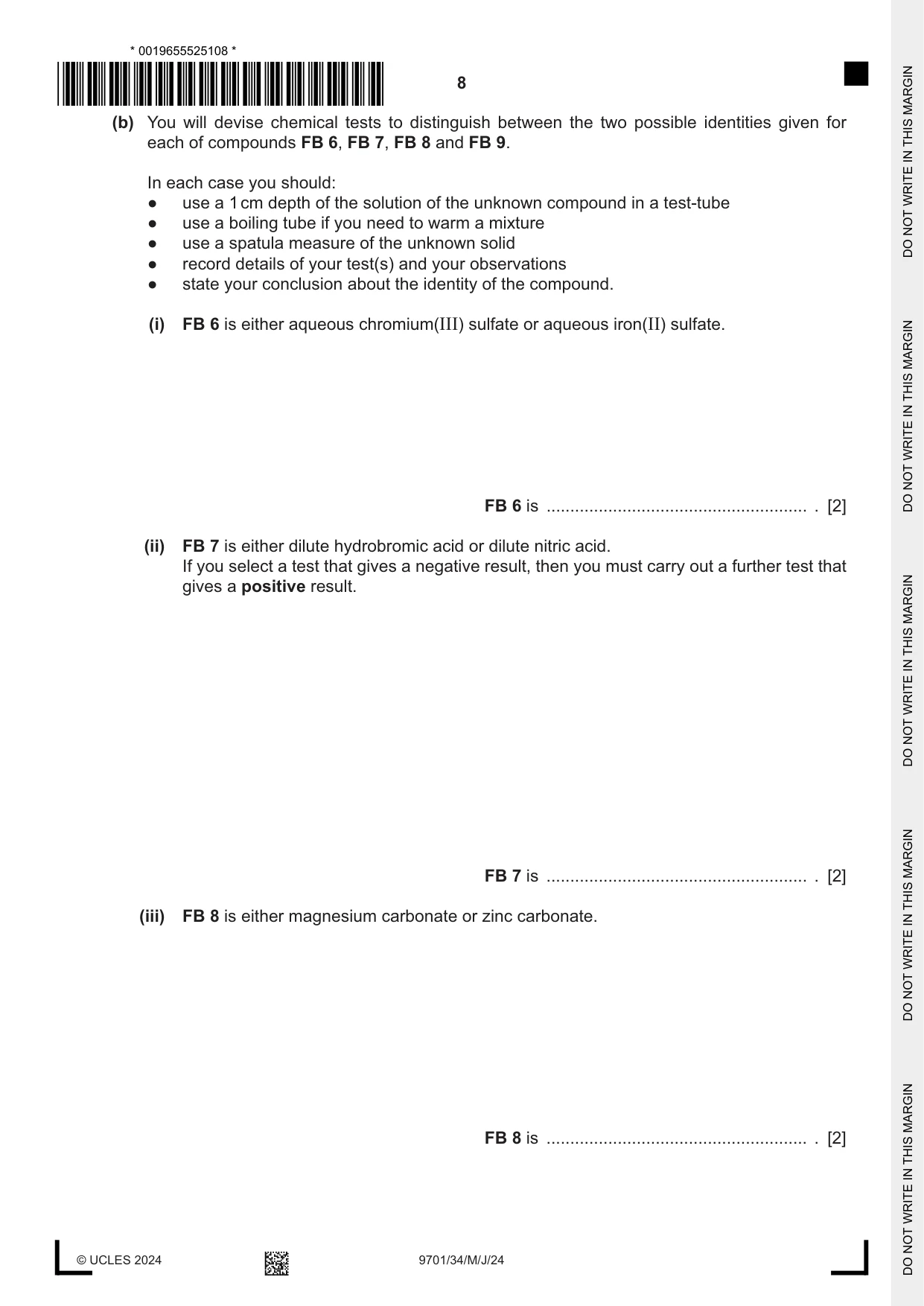 Cambridge A Level Chemistry 9701 2024 May/June Paper 3 · Variant 4 question paper, page 8 of 12