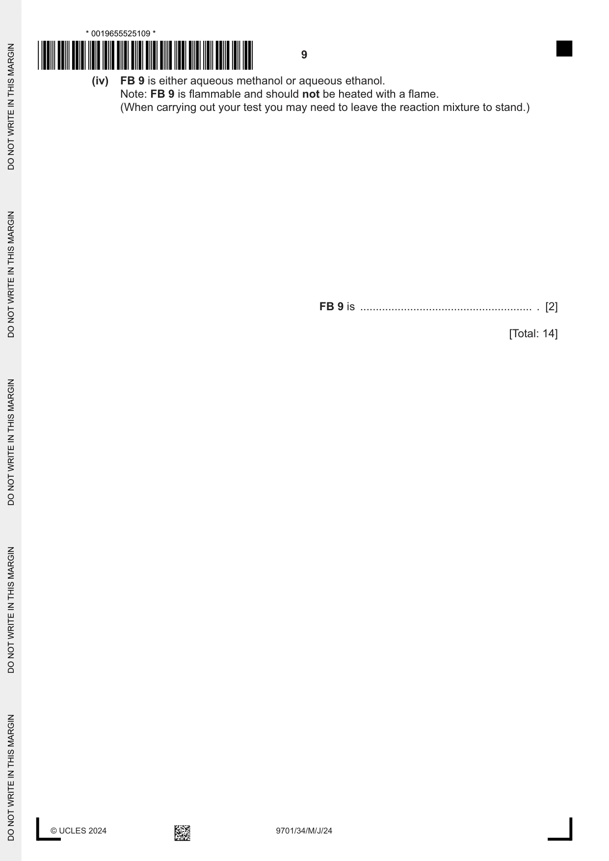Cambridge A Level Chemistry 9701 2024 May/June Paper 3 · Variant 4 question paper, page 9 of 12