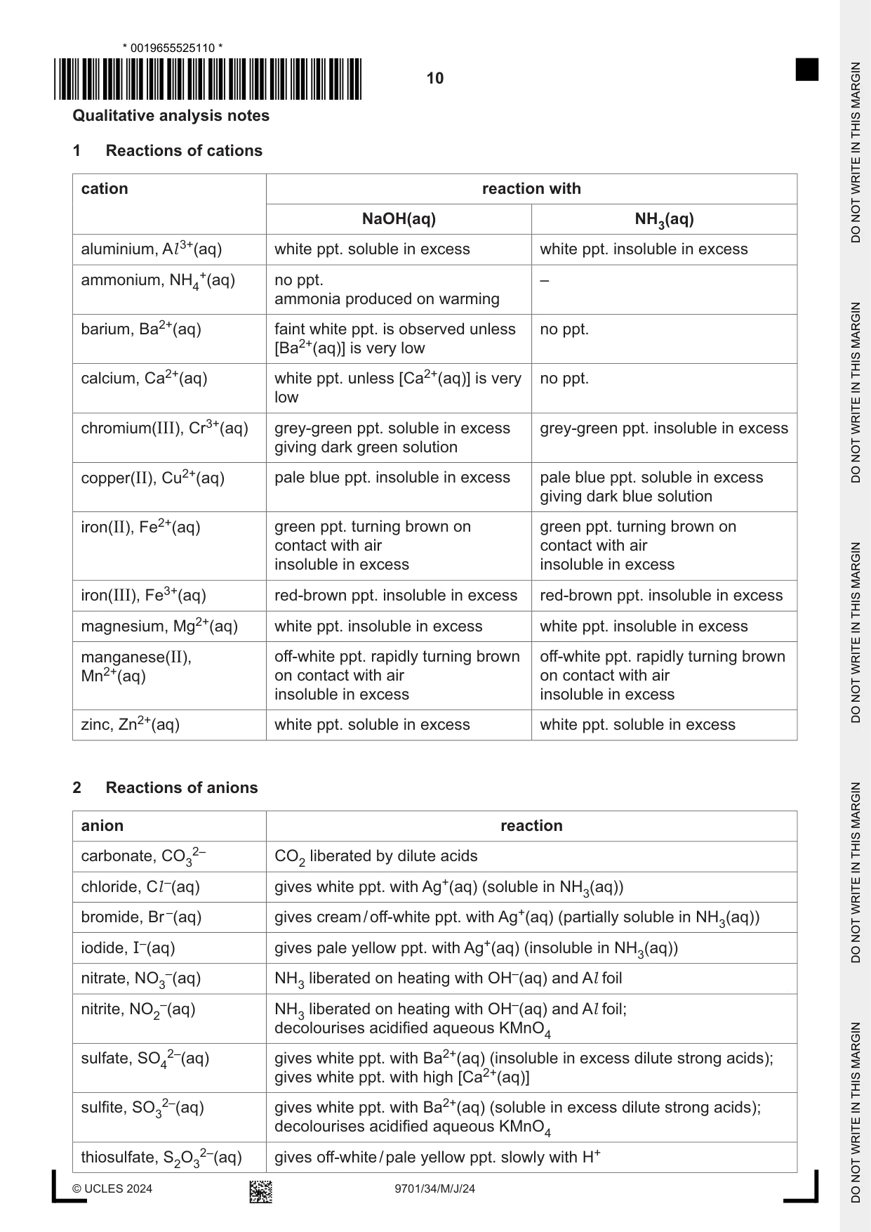 Cambridge A Level Chemistry 9701 2024 May/June Paper 3 · Variant 4 question paper, page 10 of 12