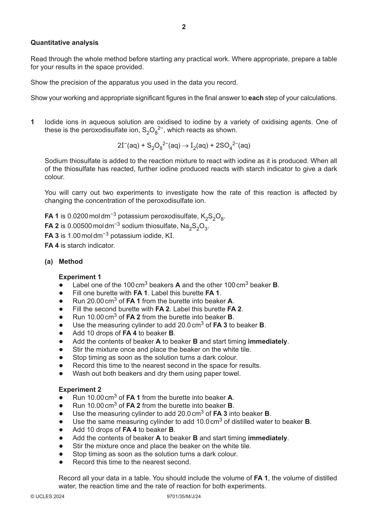 Cambridge A Level Chemistry 9701 2024 May/June Paper 3 · Variant 5 question paper, page 2 of 12
