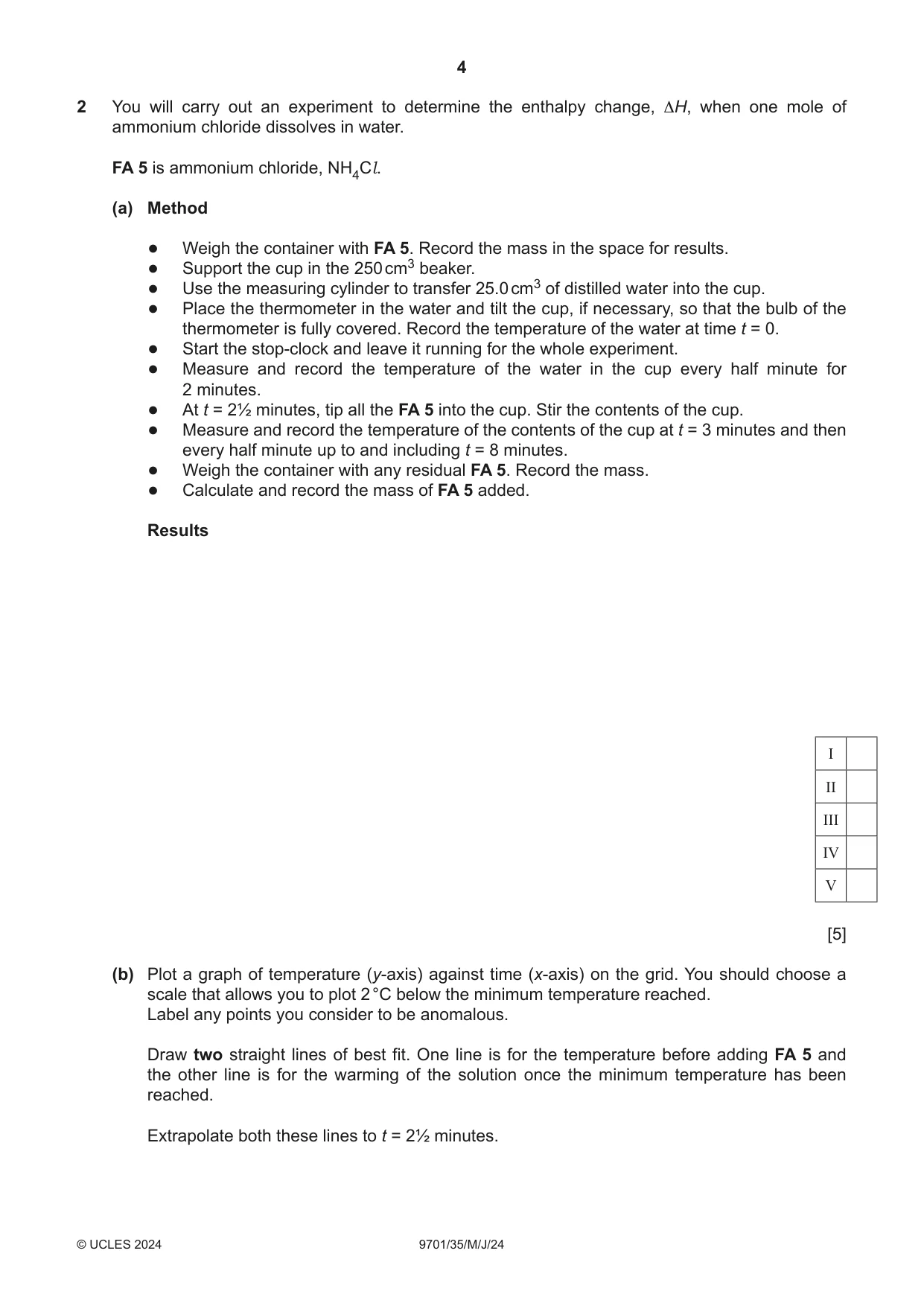 Cambridge A Level Chemistry 9701 2024 May/June Paper 3 · Variant 5 question paper, page 4 of 12