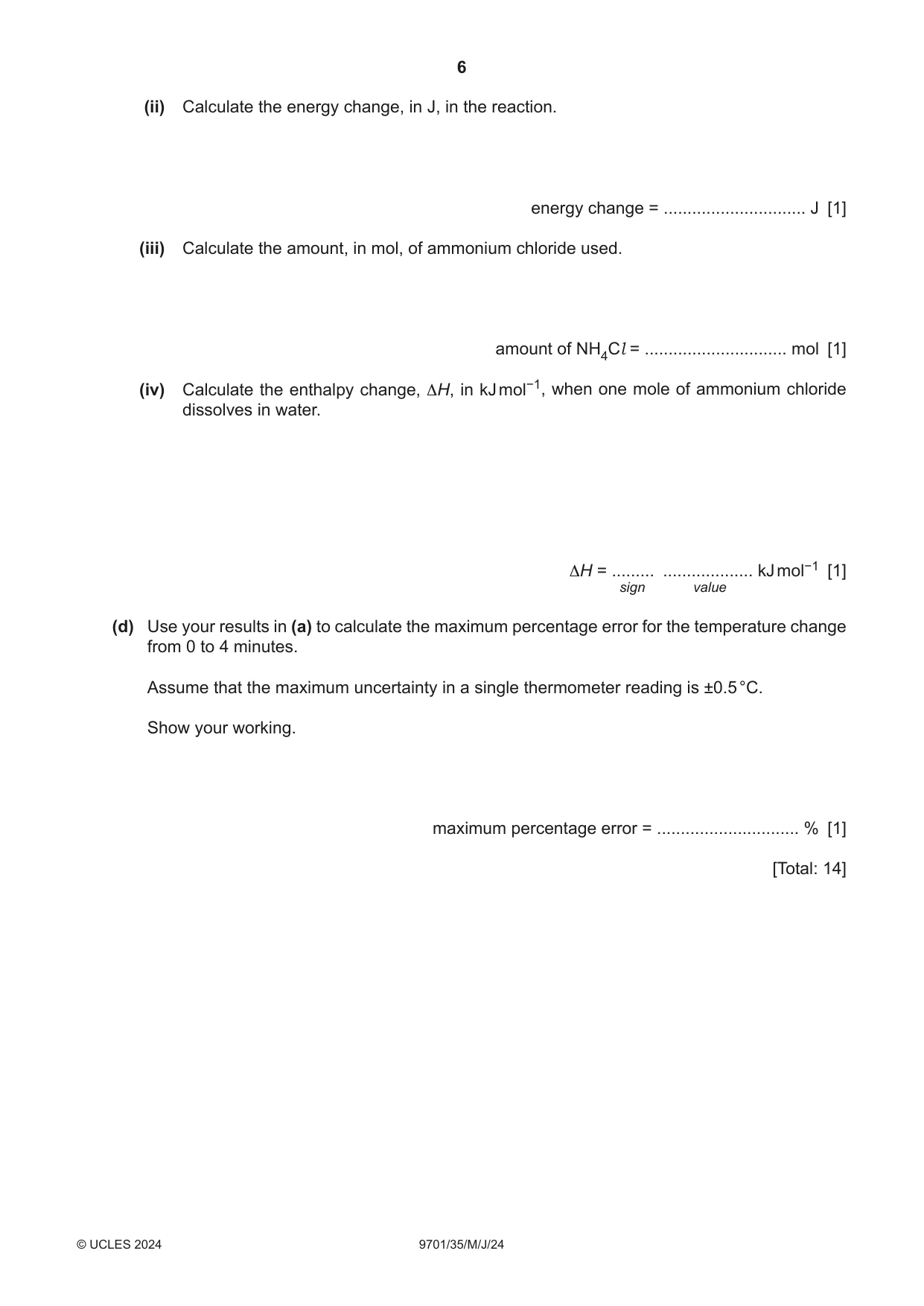 Cambridge A Level Chemistry 9701 2024 May/June Paper 3 · Variant 5 question paper, page 6 of 12