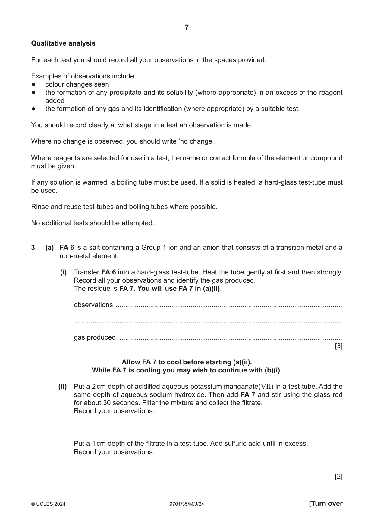 Cambridge A Level Chemistry 9701 2024 May/June Paper 3 · Variant 5 question paper, page 7 of 12